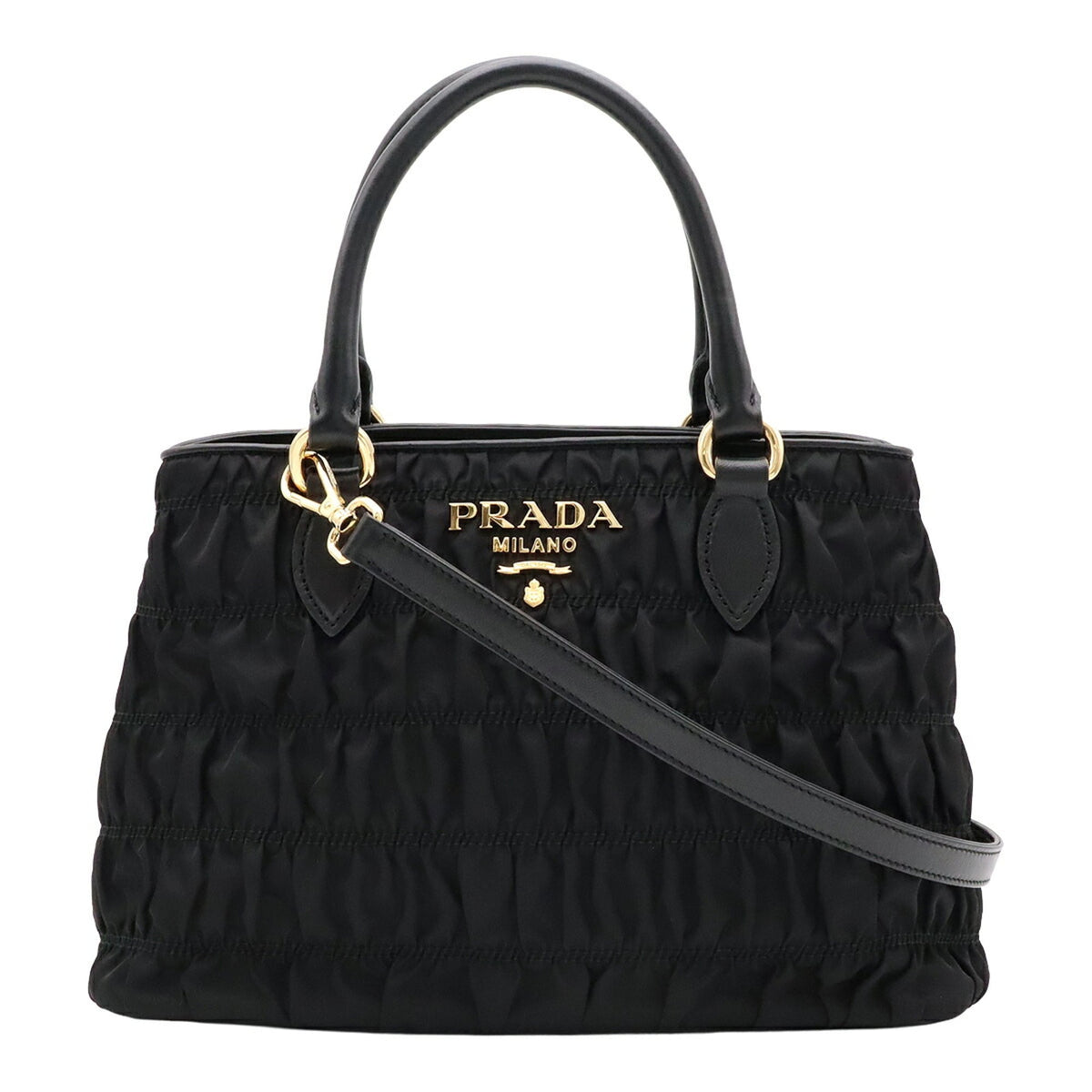 Prada Black Nero Nylon Leather Handbag Shoulder Bag (Pre-Owned)