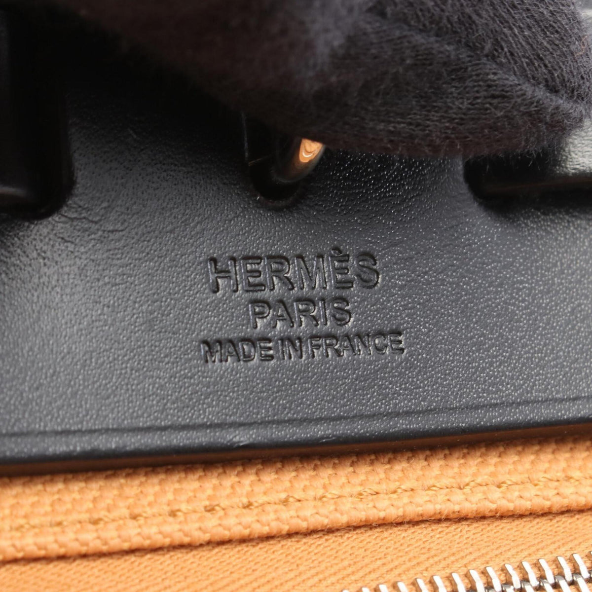 Hermes Black Brown Natural Sable Canvas Vache Leather Handbag Pouch (Pre-Owned)