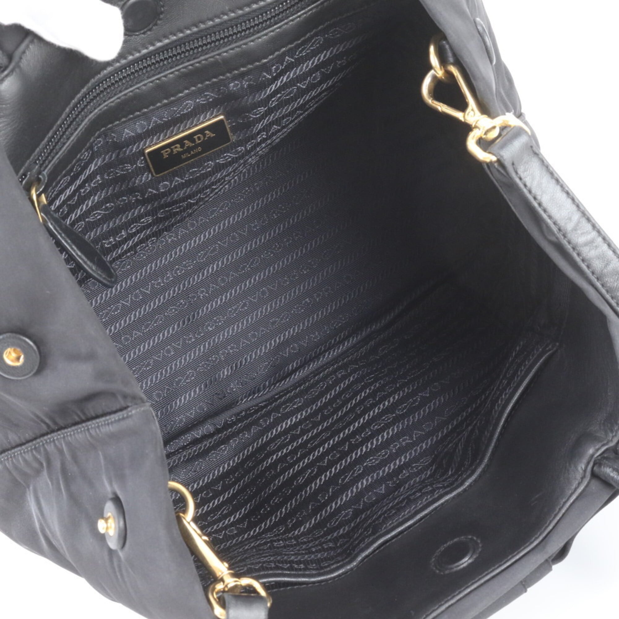 Prada Black Leather Nylon Shoulder Bag Tote Bag (Pre-Owned)