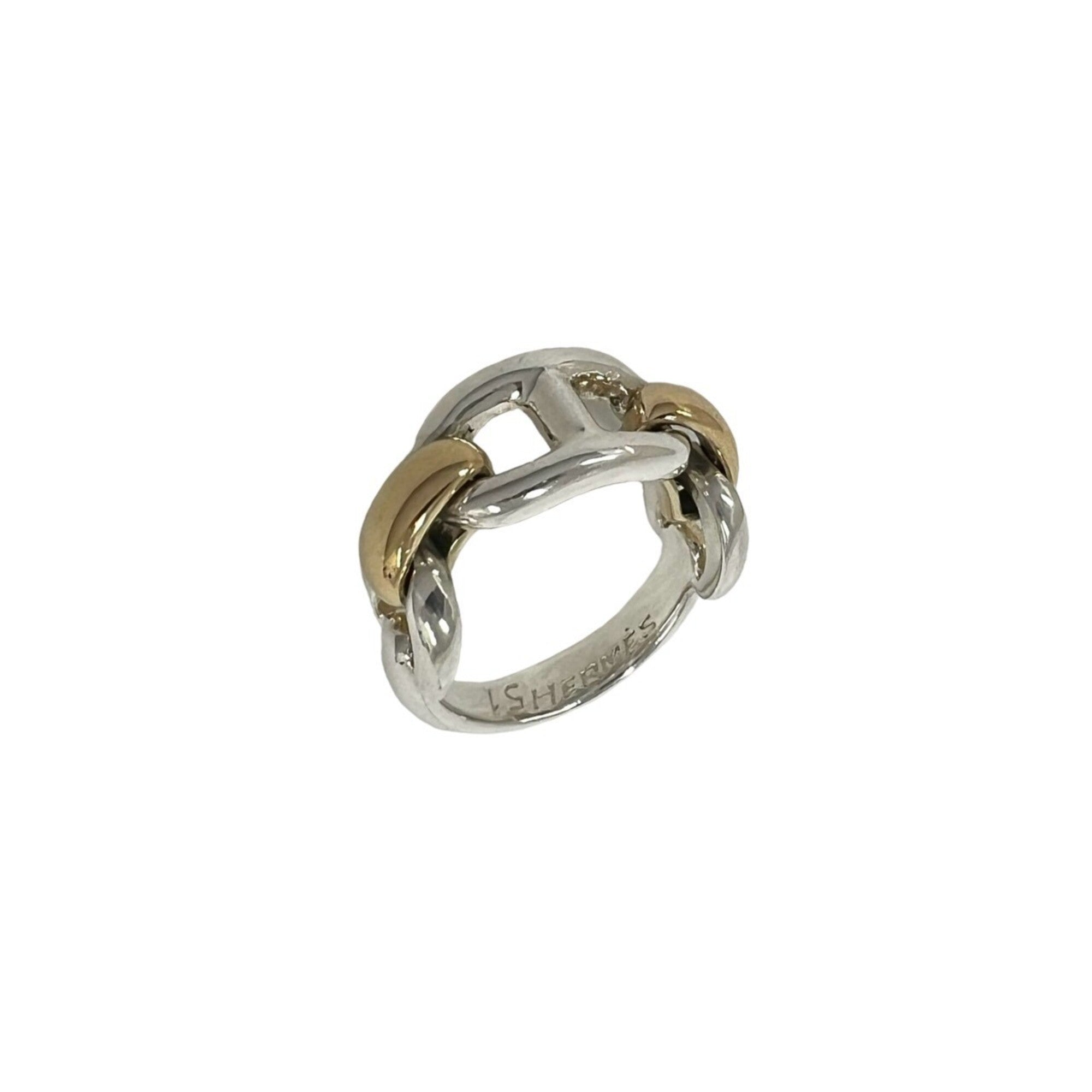 Hermes Gold Silver Yellow Gold (18K) Silver Band Ring (Pre-Owned)