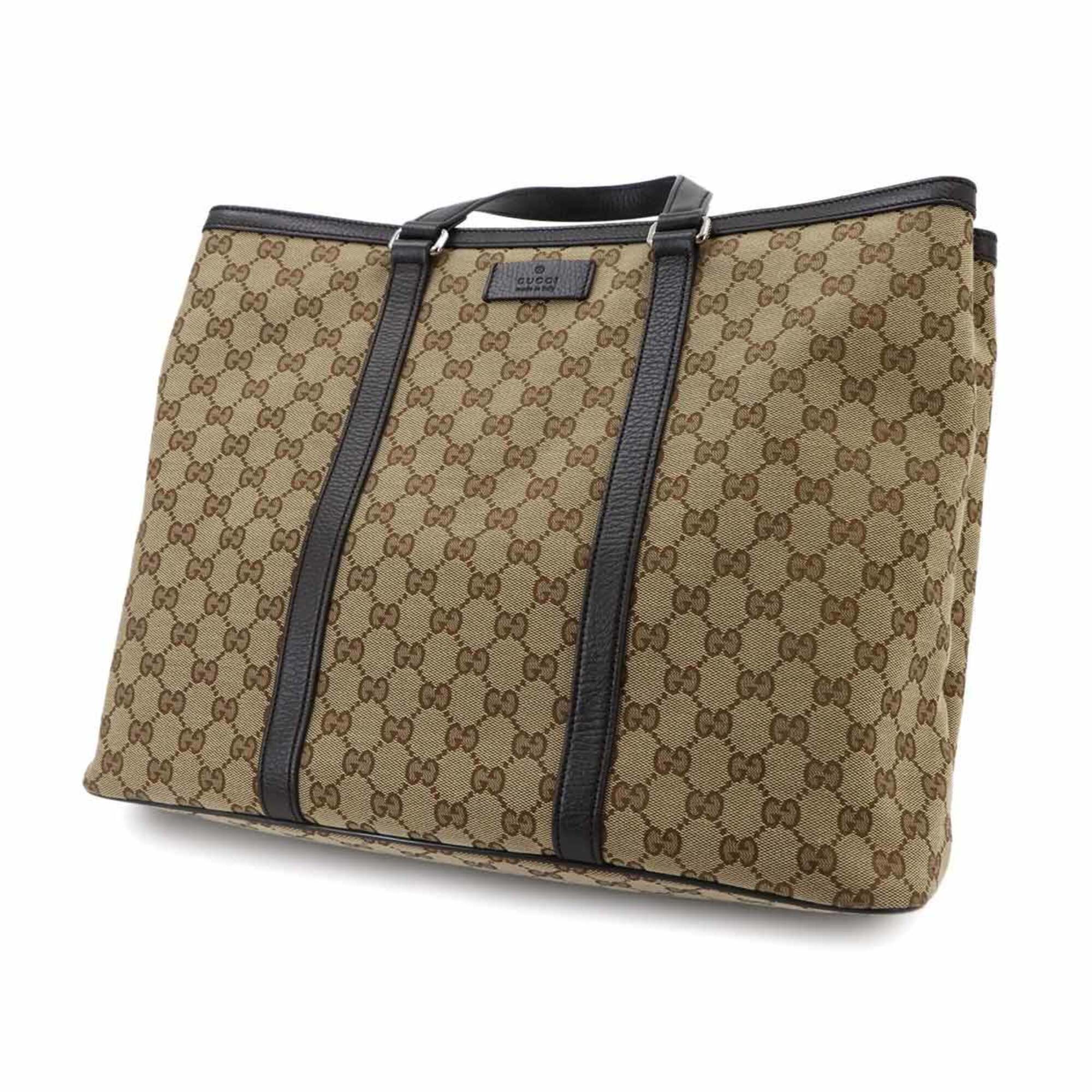 Gucci Gg Canvas Beige Brown Gg Canvas Leather Handbag Shoulder Bag Tote Bag (Pre-Owned)