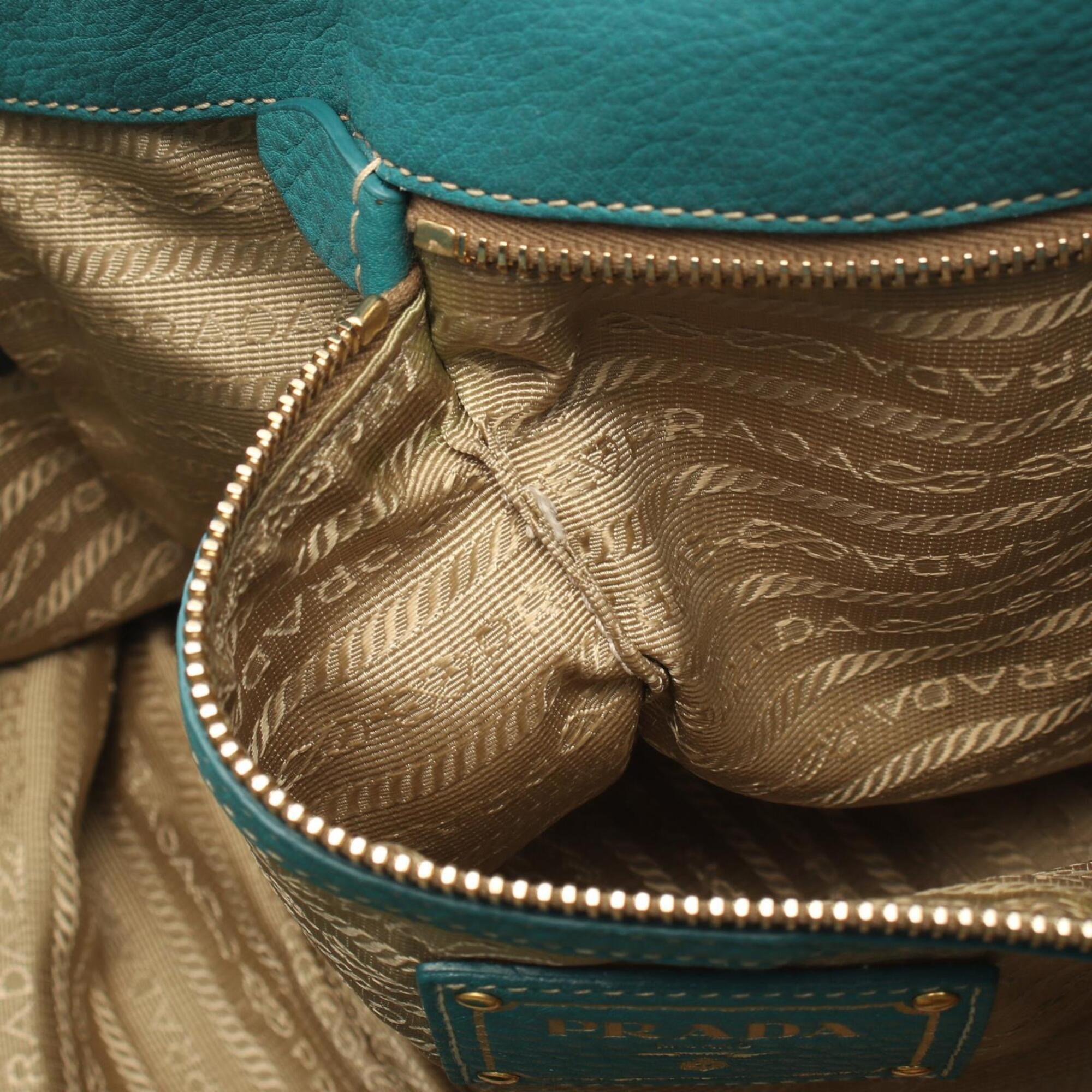 Prada Green Leather Handbag Tote Bag (Pre-Owned)