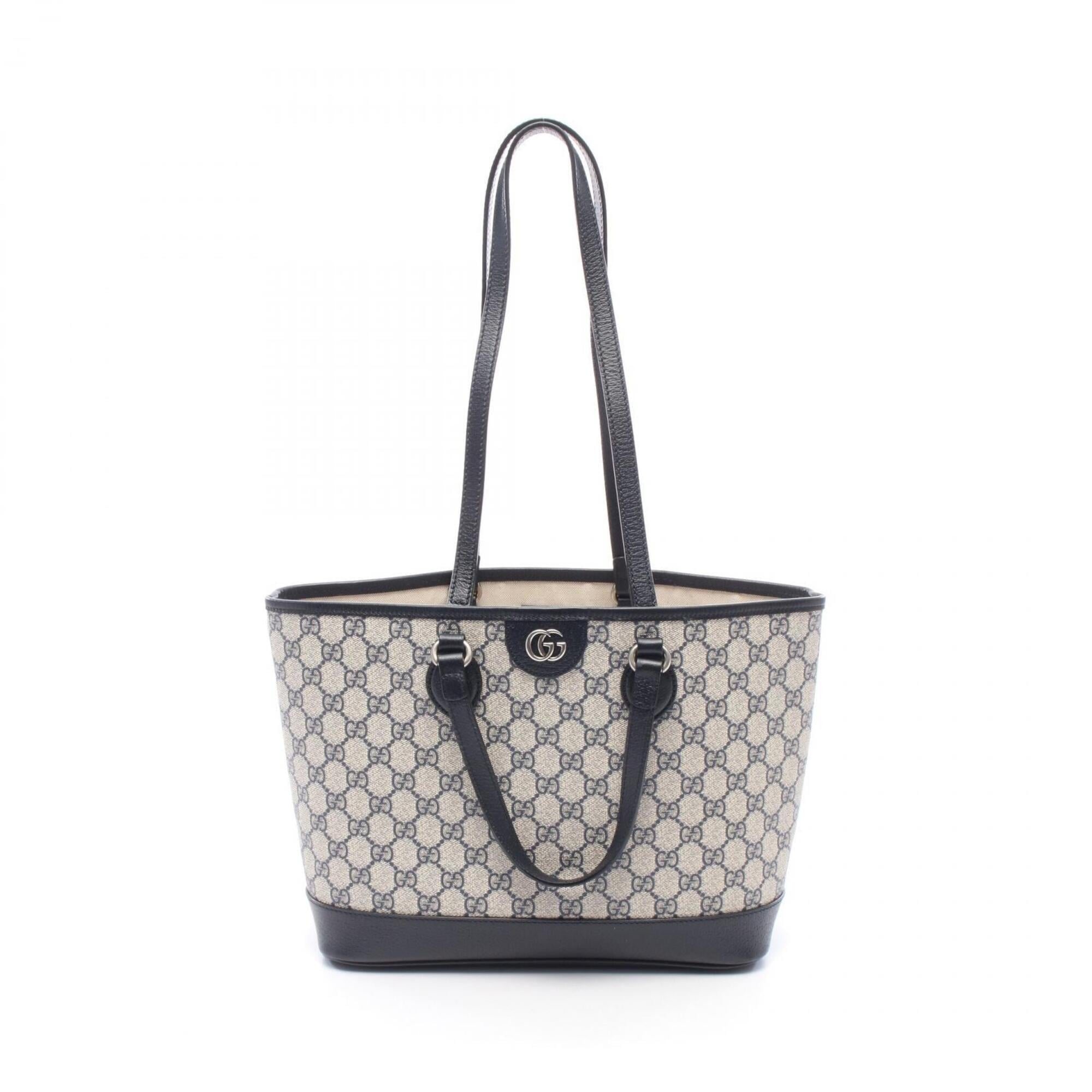 Gucci Navy Pvc Coated Canvas Leather Tote Bag (Pre-Owned)