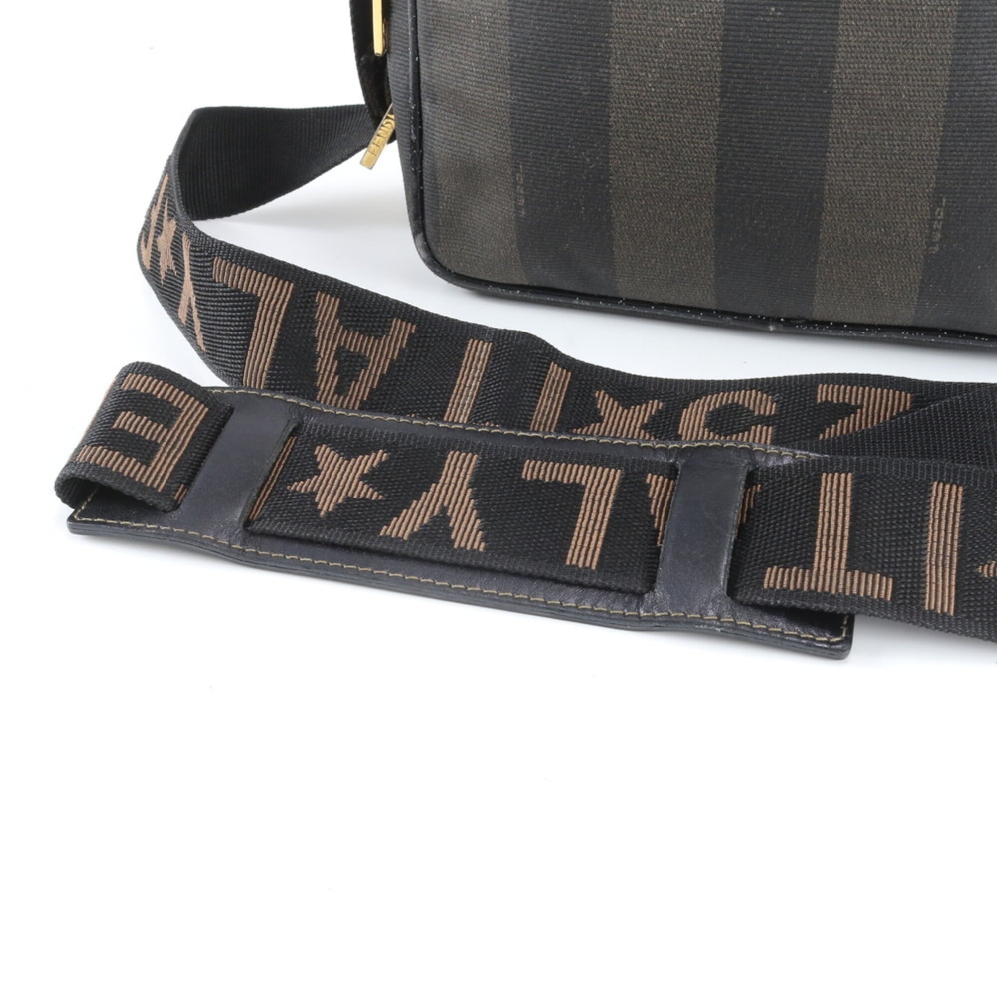 Fendi Brown Leather Canvas Handbag Shoulder Bag Tote Bag (Pre-Owned)