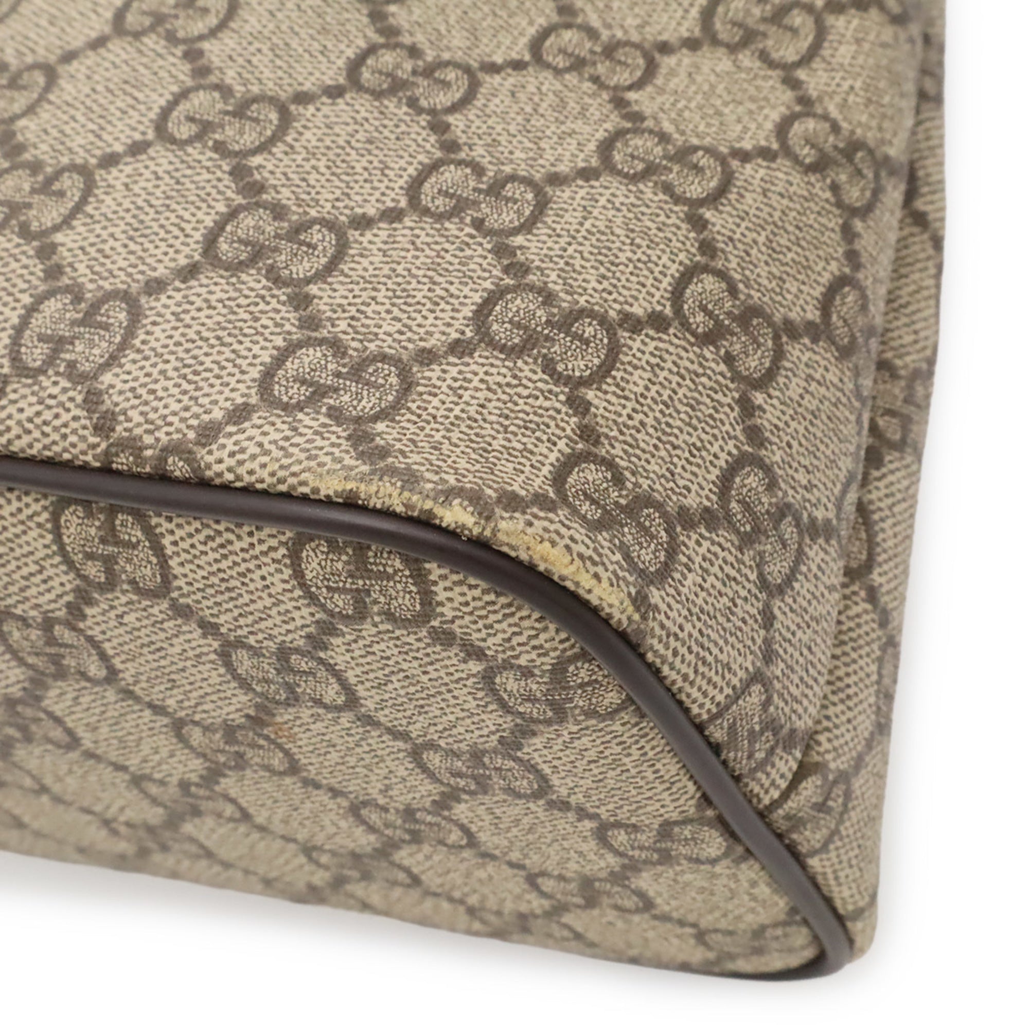 Gucci Gg Plus Beige Dark Brown Gg Supreme Canvas Pvc Coated Canvas Leather Handbag Shoulder Bag Tote Bag (Pre-Owned)
