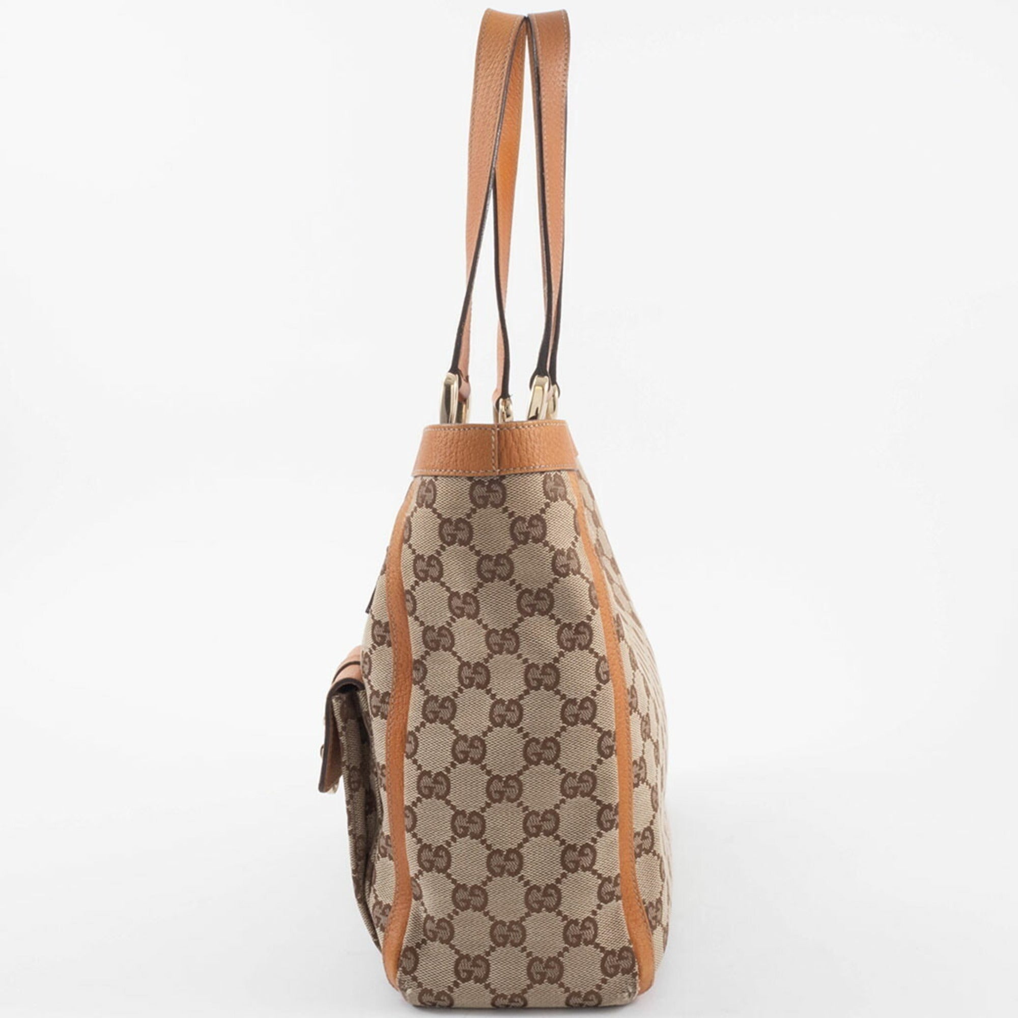 Gucci Abbey Beige Brown Gg Canvas Leather Tote Bag (Pre-Owned)