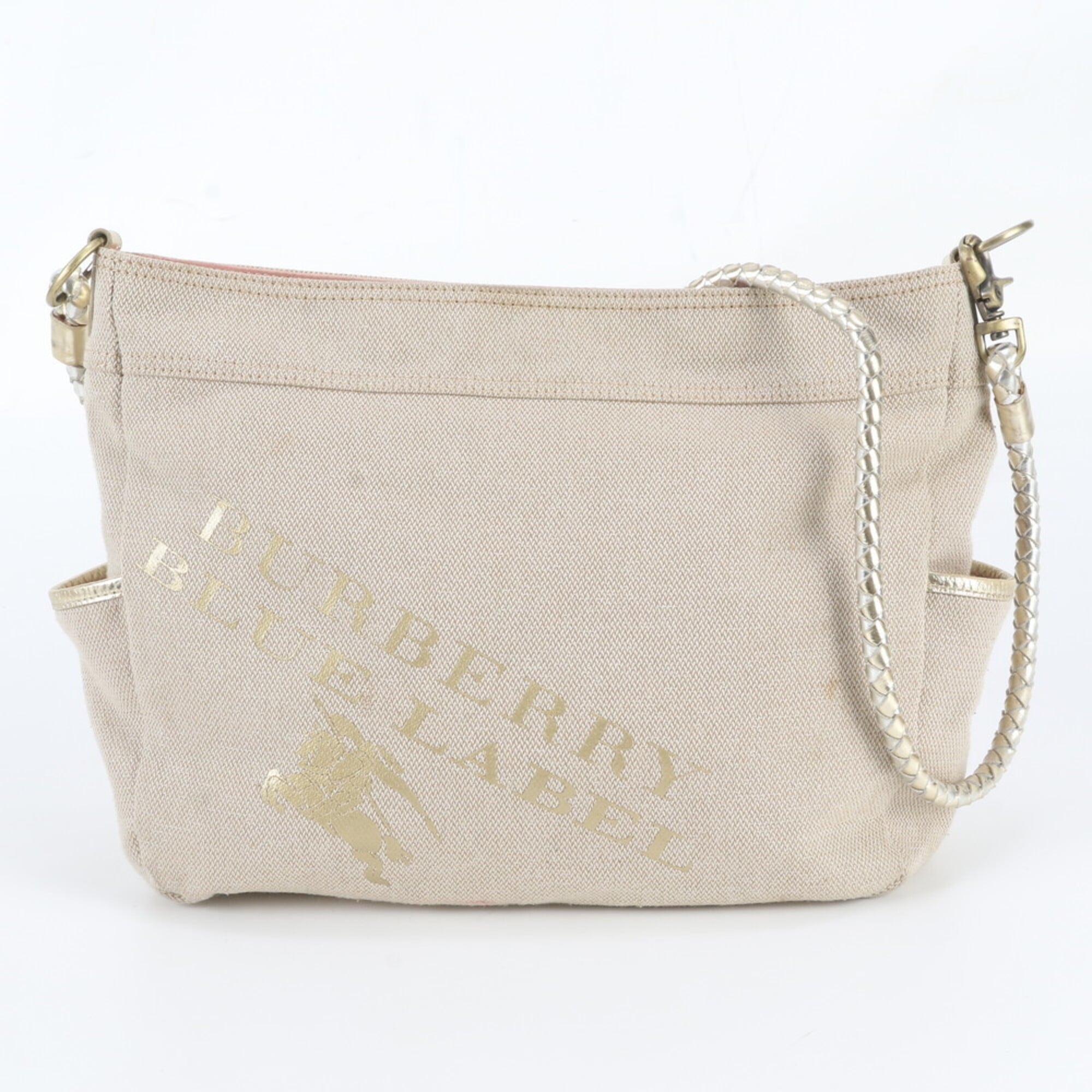 Burberry Beige Leather Canvas Shoulder Bag (Pre-Owned)