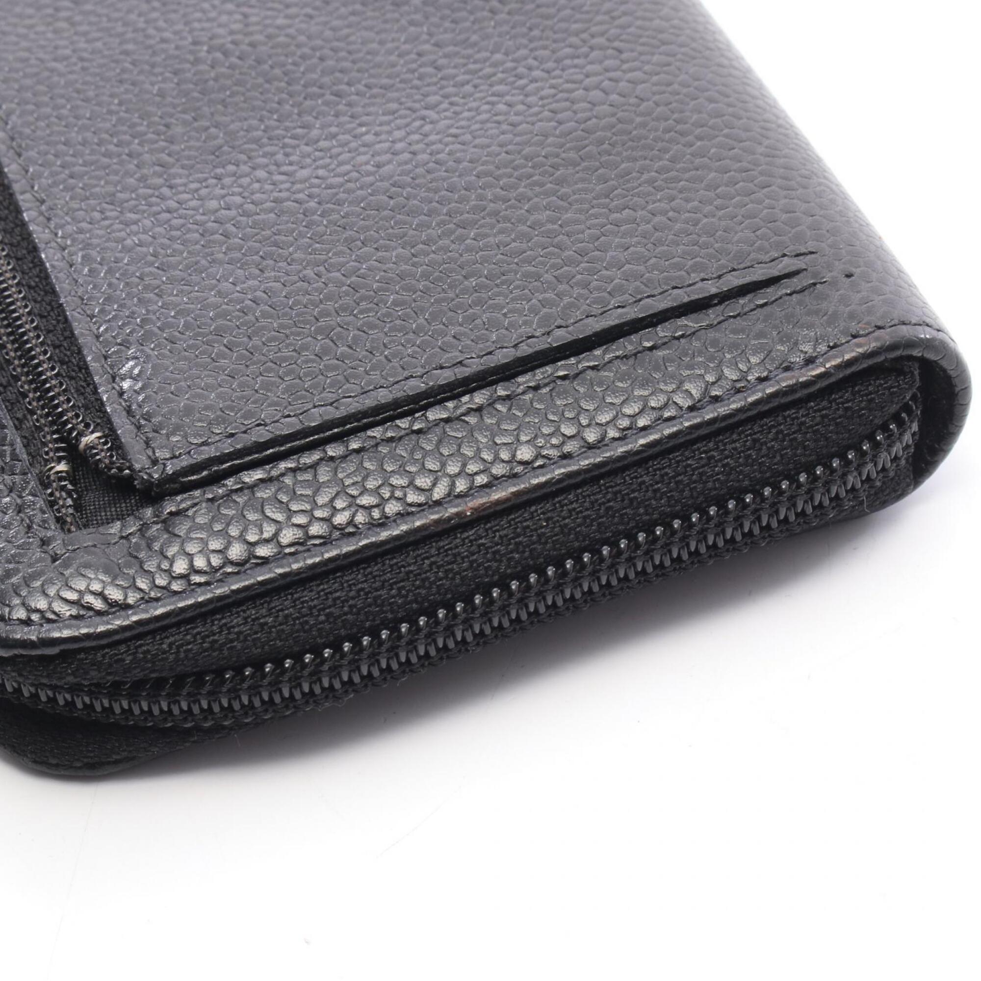Chanel Black Grained Calfskin Long Wallet (Bi-Fold) (Pre-Owned)