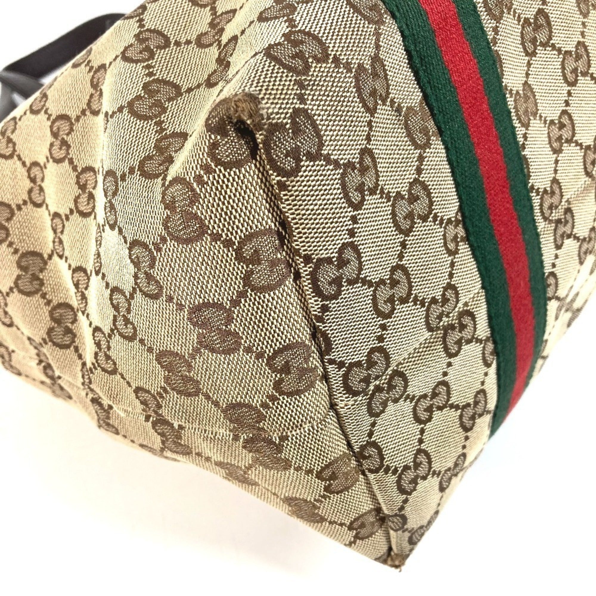 Gucci Sherry Line Beige Dark Brown Gg Canvas Leather Shoulder Bag Tote Bag (Pre-Owned)