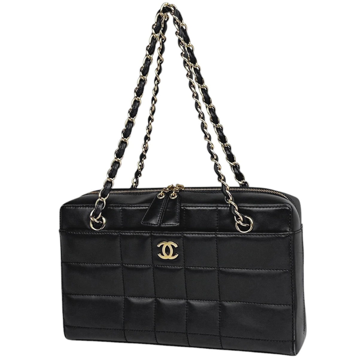 Chanel Chocolate Bar Black Leather Tote Bag (Pre-Owned)