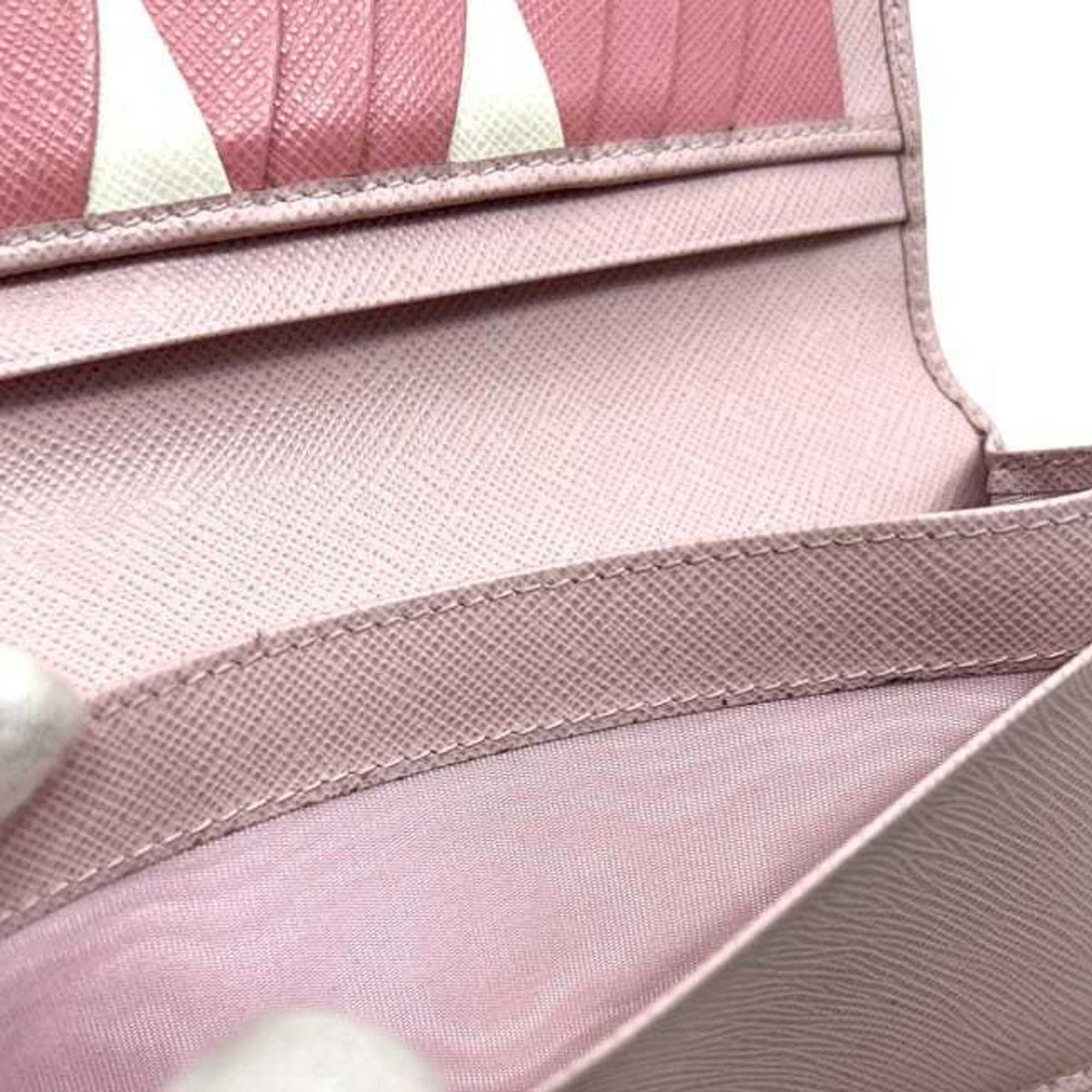 Prada Pink Leather Saffiano Triangle Long Wallet (Bi-Fold) (Pre-Owned)