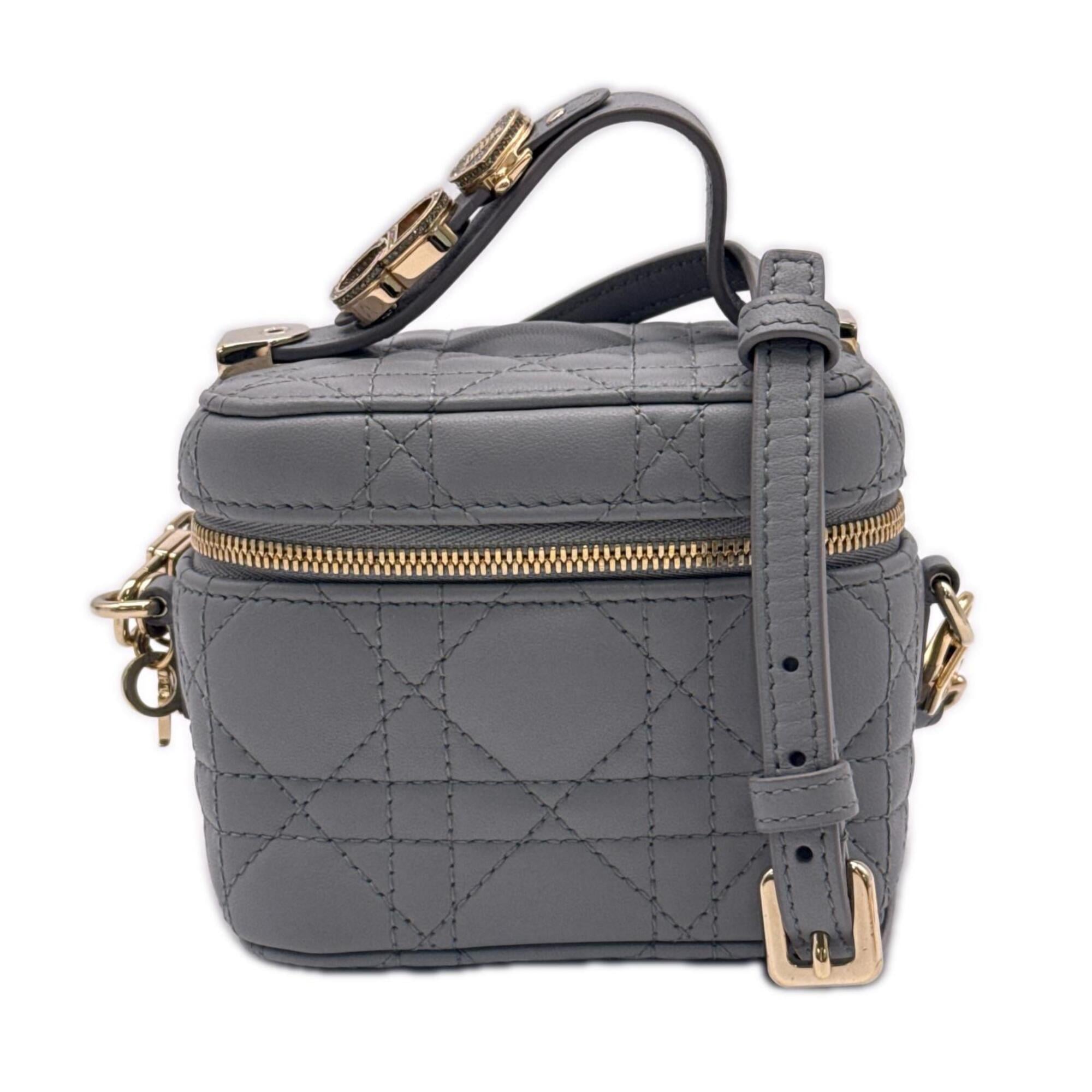Christian Dior Lady Dior Gray Leather Shoulder Bag Vanity Bag (Pre-Owned)