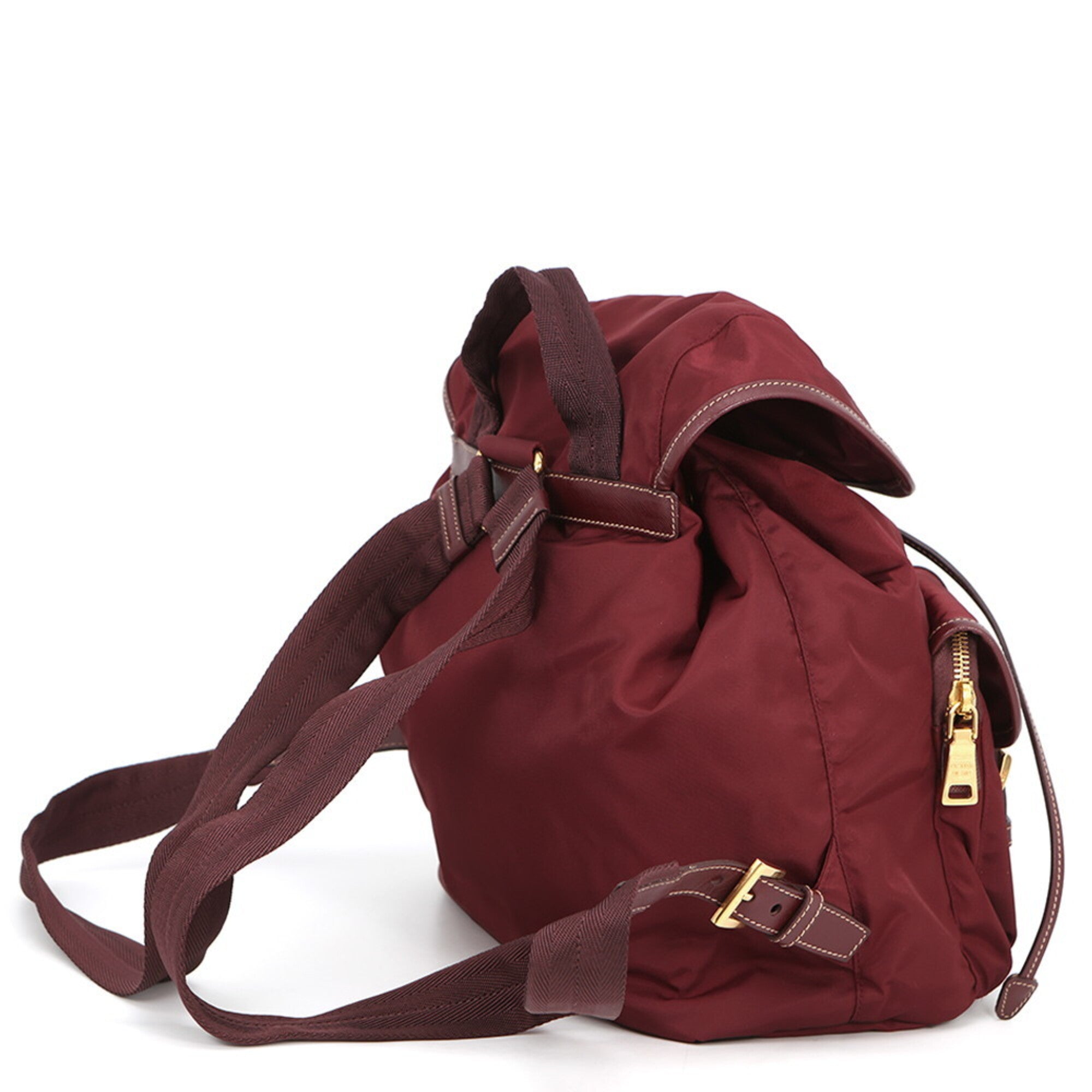Prada Bordeaux Nylon Leather Backpack Handbag (Pre-Owned)