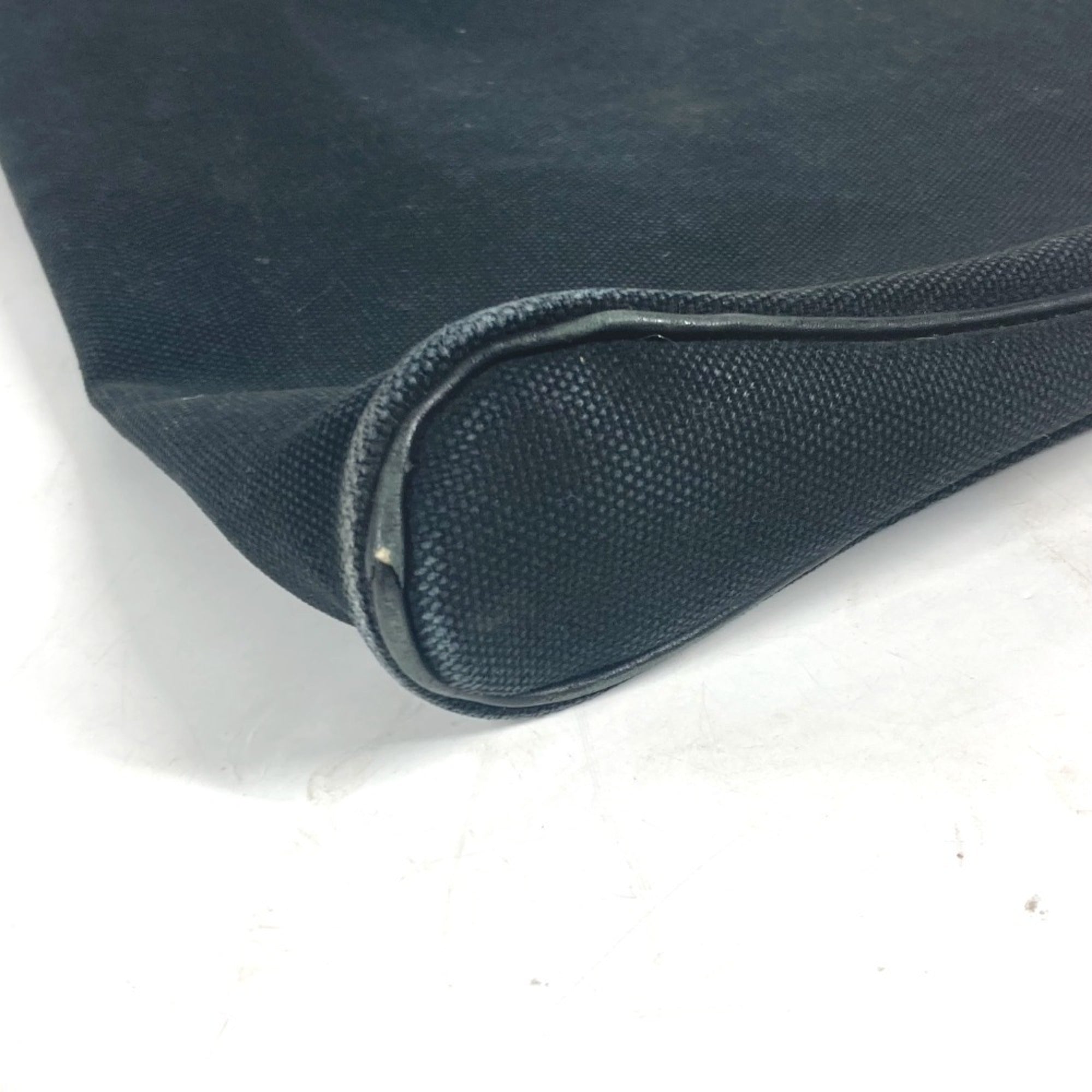 Hermes Black Leather Canvas Handbag Tote Bag (Pre-Owned)