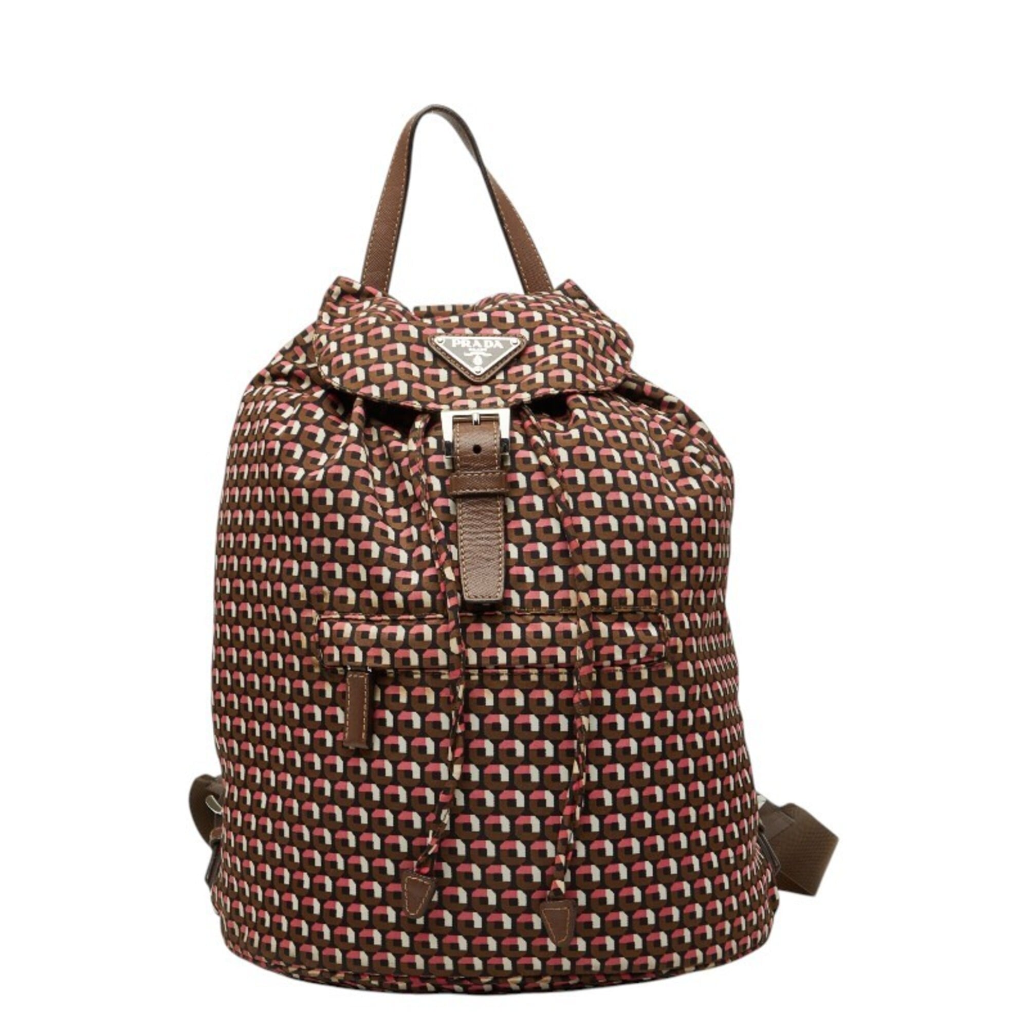 Prada Brown Pink Nylon Leather Backpack (Pre-Owned)