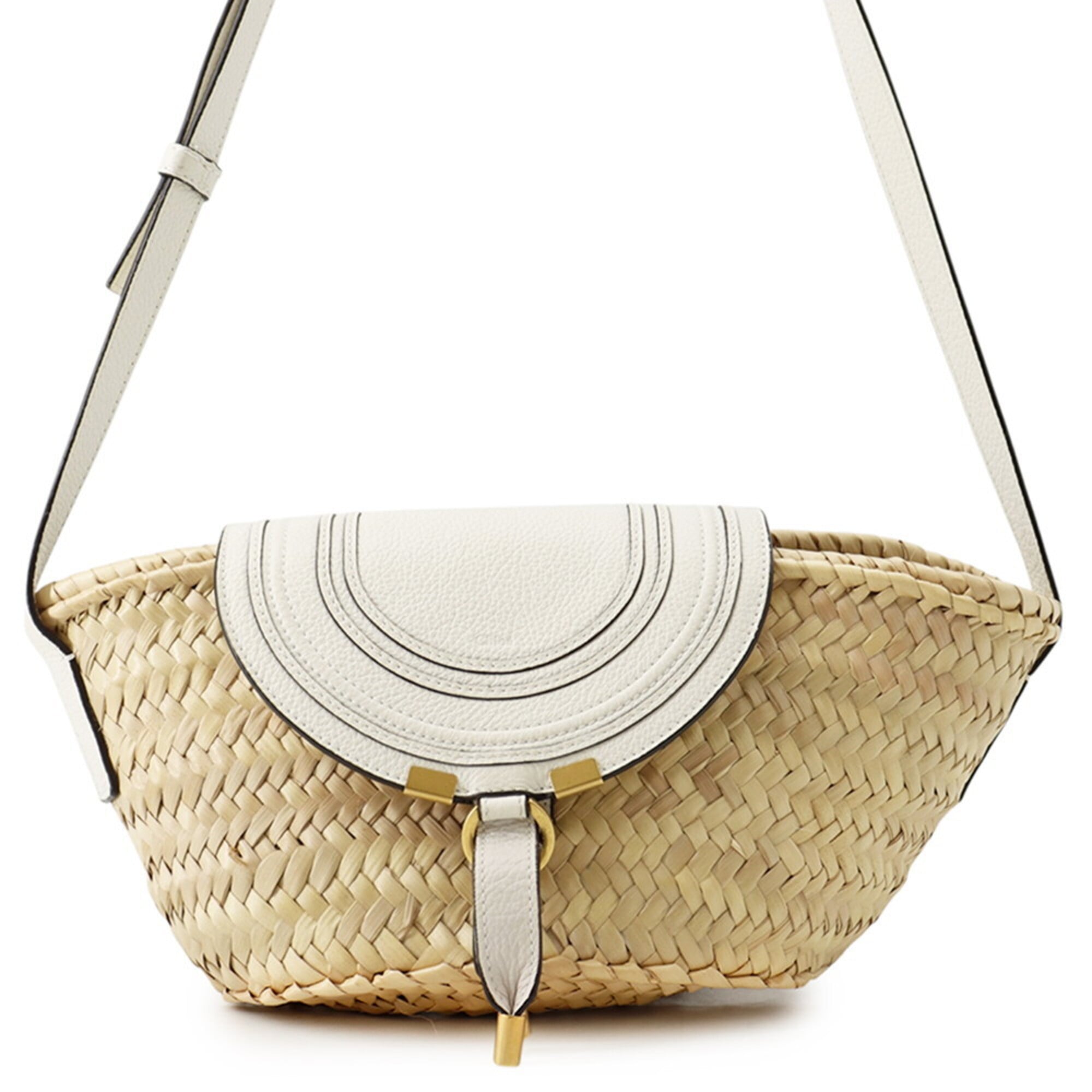 Chloé Marcie White Raffia Leather Handbag Shoulder Bag (Pre-Owned)