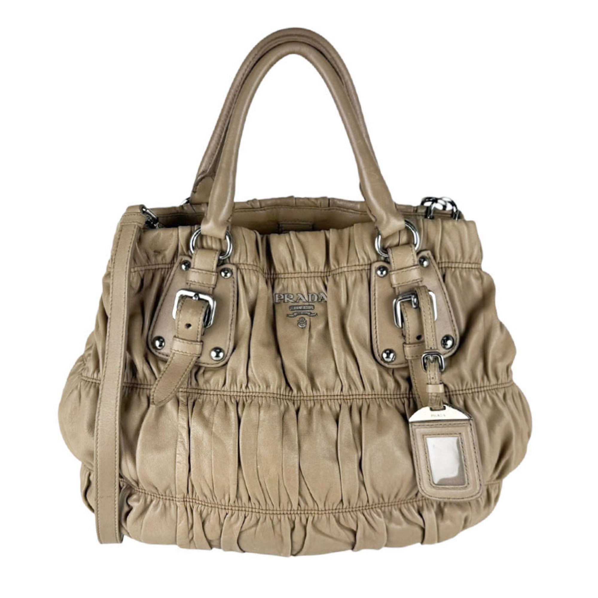 Prada Beige Leather Handbag Shoulder Bag (Pre-Owned)