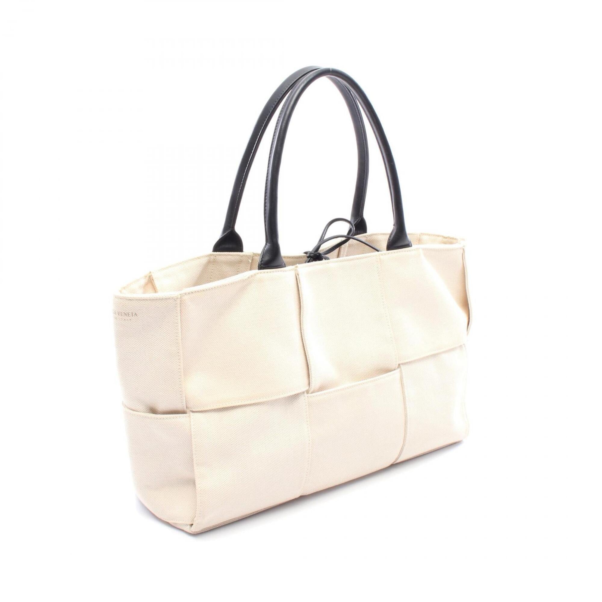 Bottega Veneta Black Ivory Canvas Leather Handbag Pouch Tote Bag (Pre-Owned)