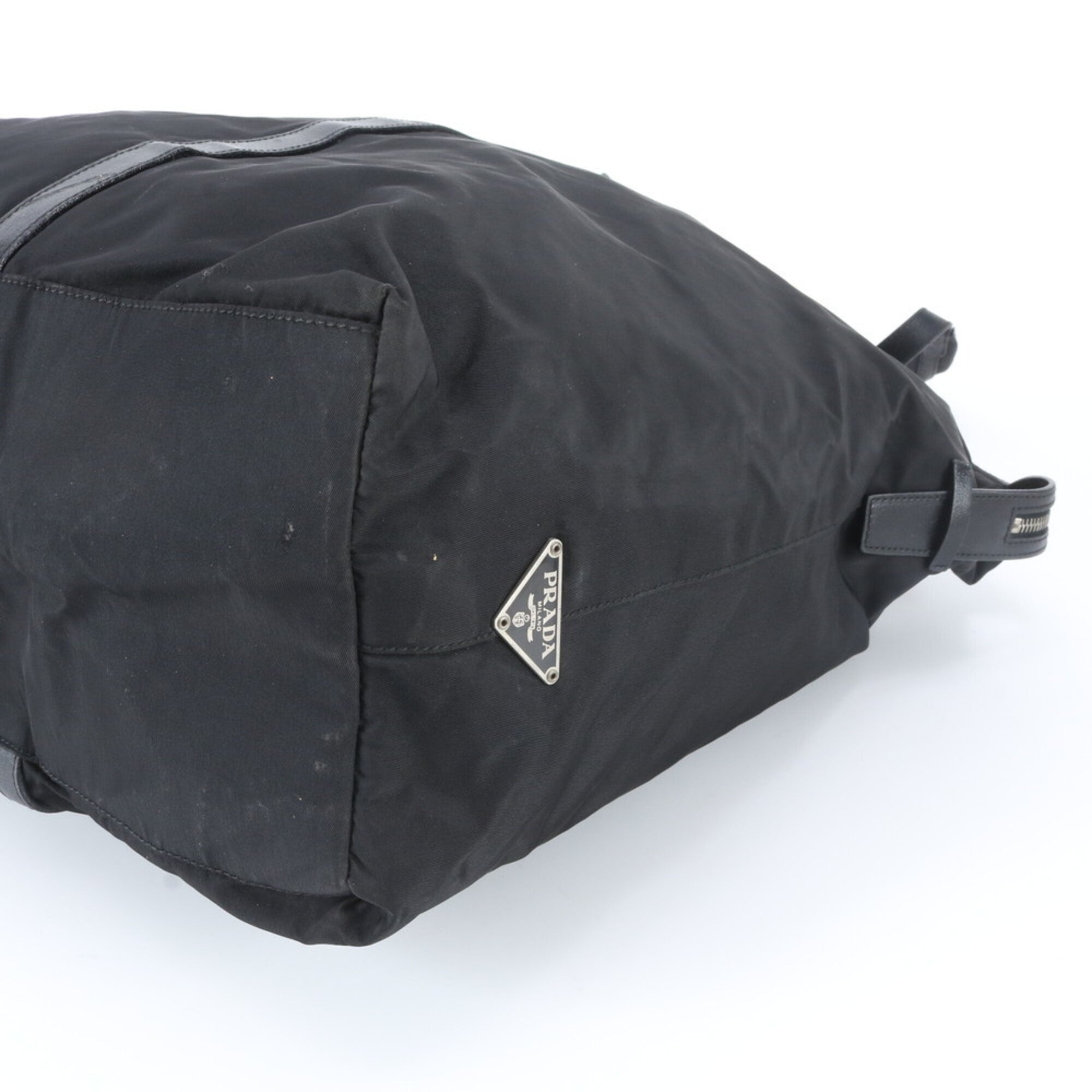 Prada Black Nylon Leather Boston Bag Tote Bag (Pre-Owned)