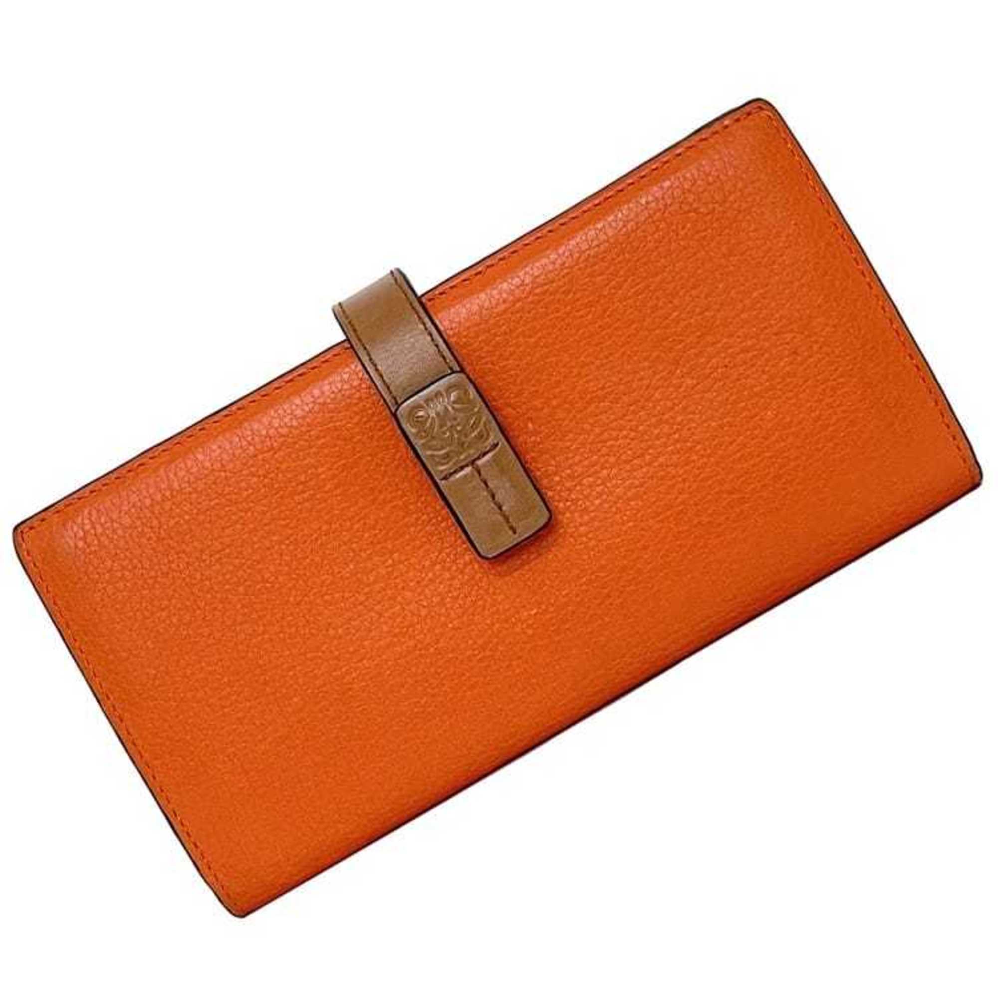 Loewe Brown Orange Leather Long Wallet (Bi-Fold) (Pre-Owned)