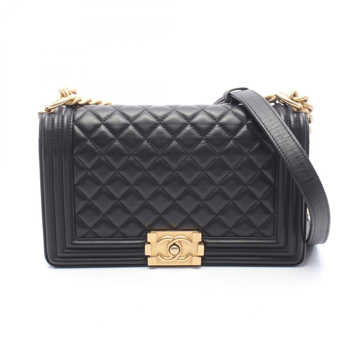Chanel Black Leather Handbag Shoulder Bag (Pre-Owned)