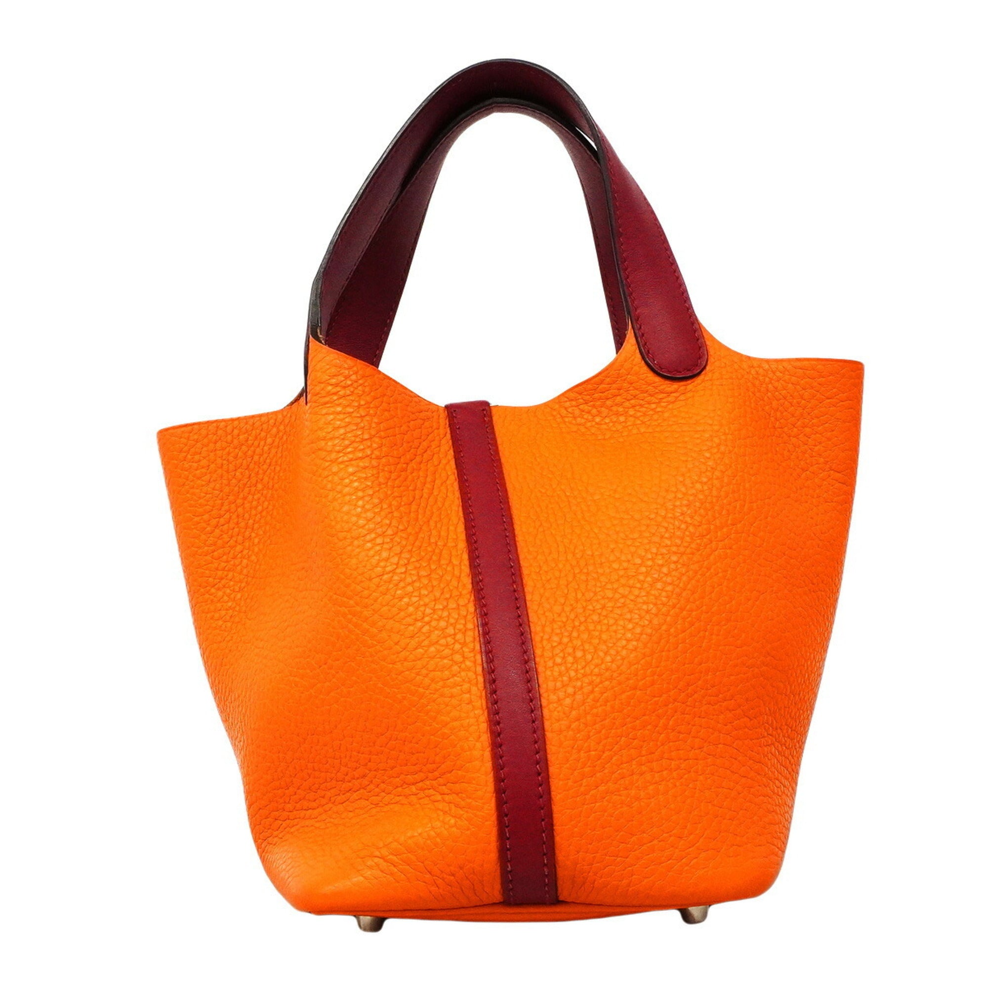 Hermes Orange Rouge Grenat Taurillon Clemence Leather Swift Leather Handbag (Pre-Owned)