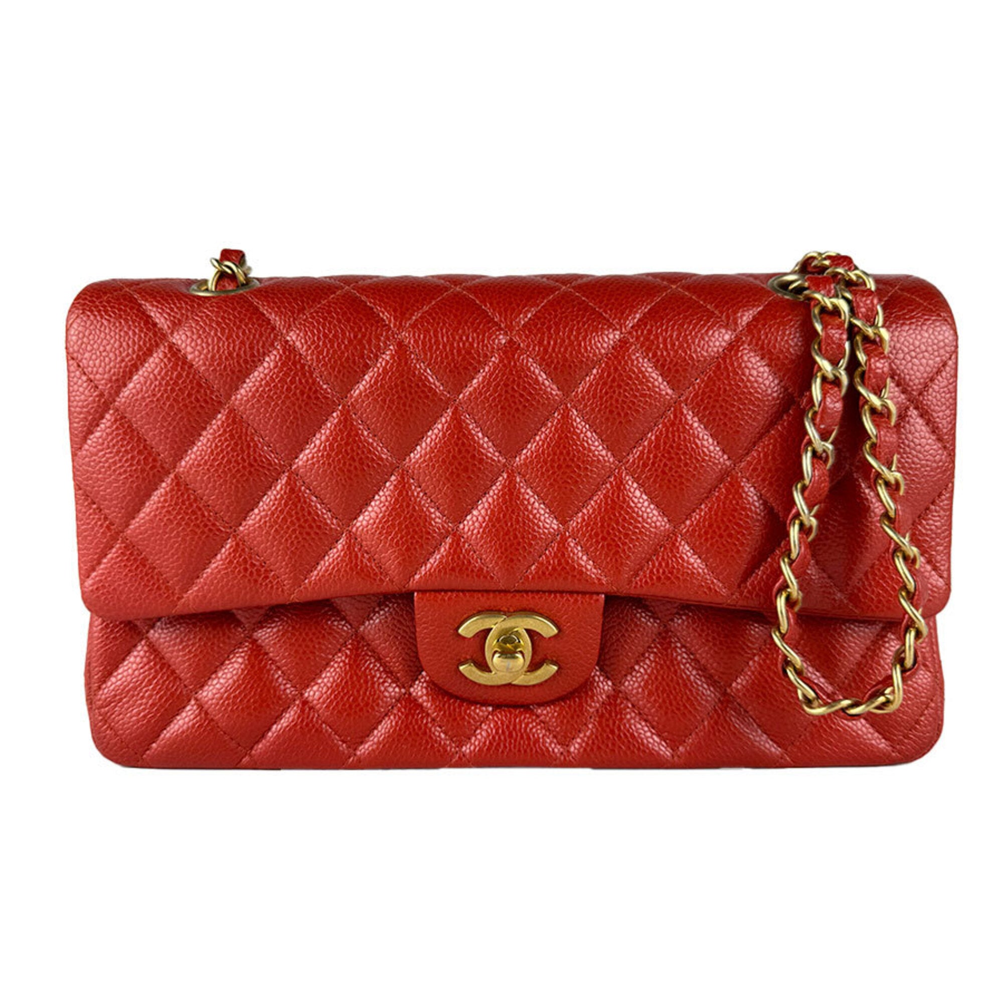Chanel Orange Red Grained Calfskin Shoulder Bag (Pre-Owned)