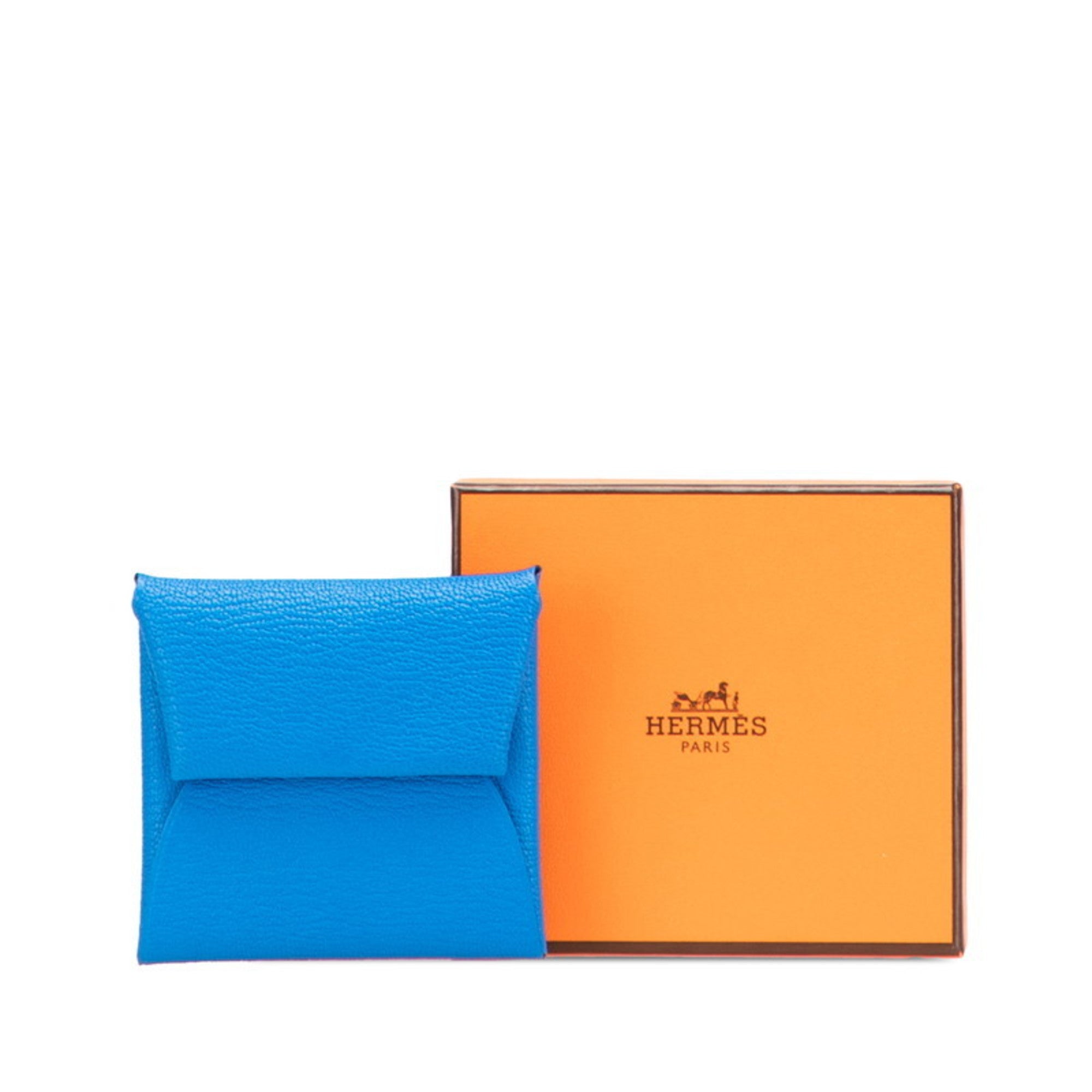 Hermes Bastia Blue Chevre Leather Coin Purse/Coin Case (Pre-Owned)