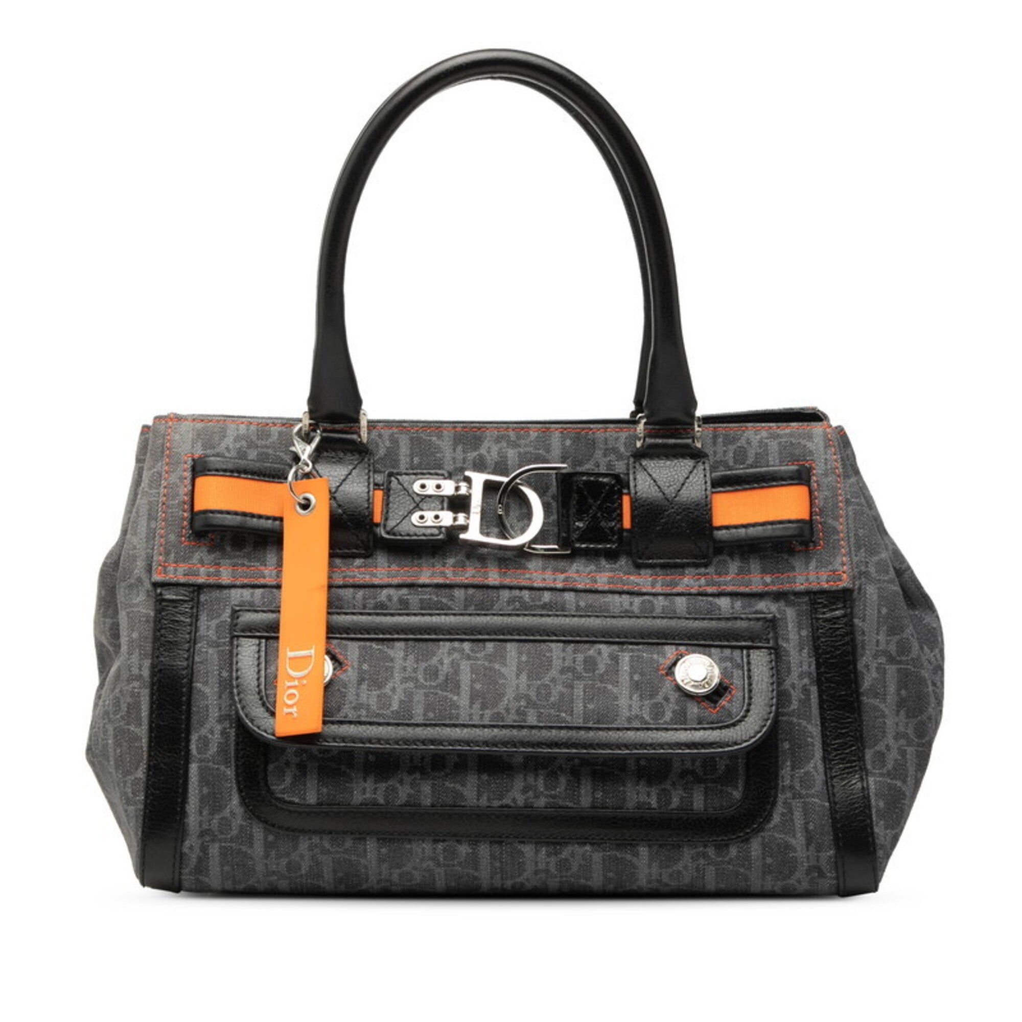 Christian Dior Gray Orange Denim Leather Handbag (Pre-Owned)