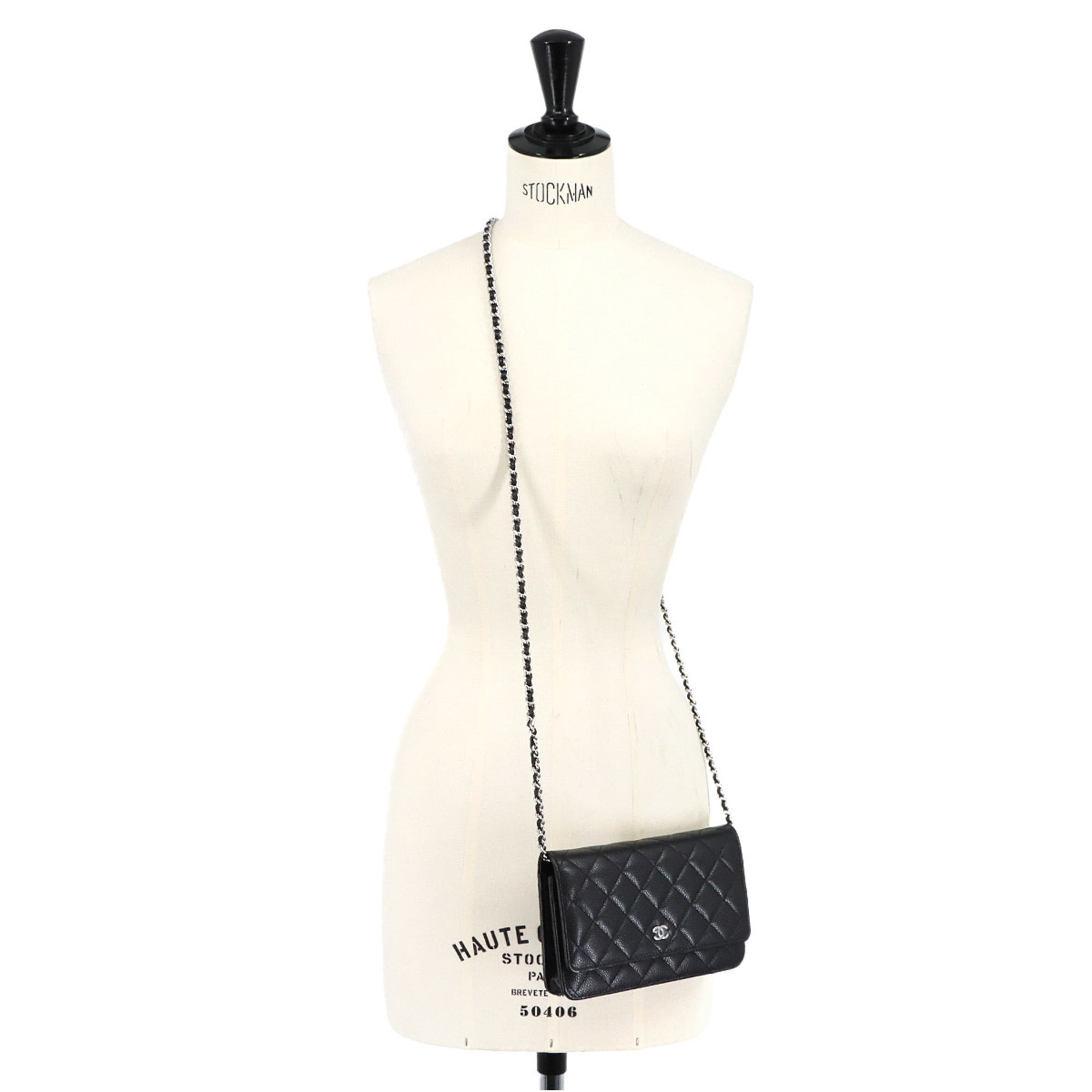Chanel Black Grained Calfskin Chain/Shoulder Wallet (Pre-Owned)