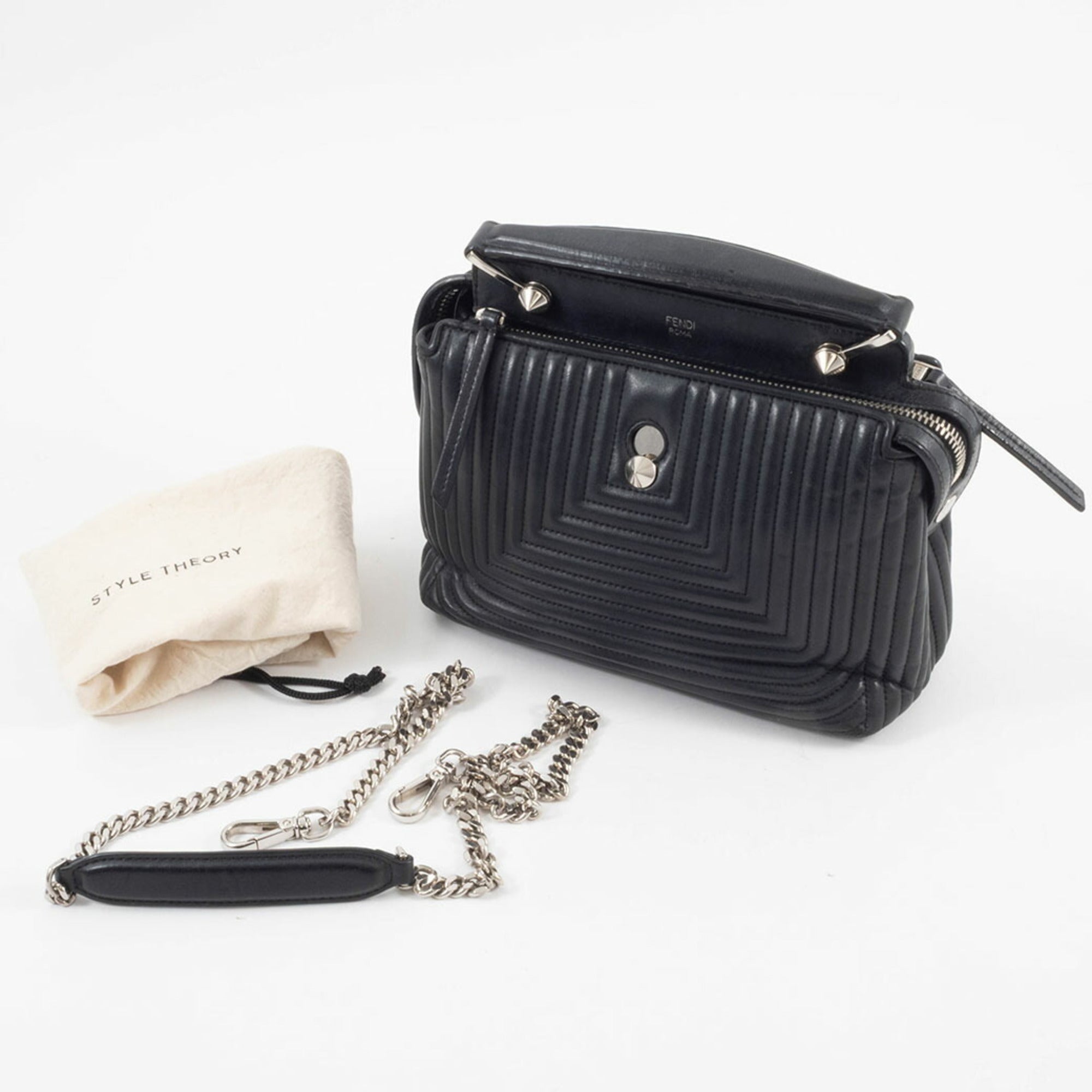 Fendi Dotcom Black Leather Shoulder Bag (Pre-Owned)