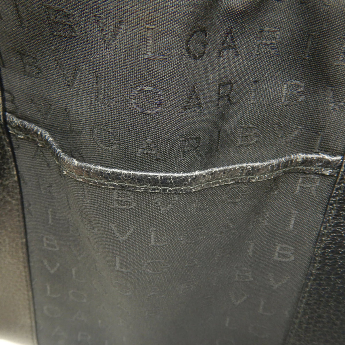 Bvlgari Black Dark Gray Canvas Leather Tote Bag (Pre-Owned)