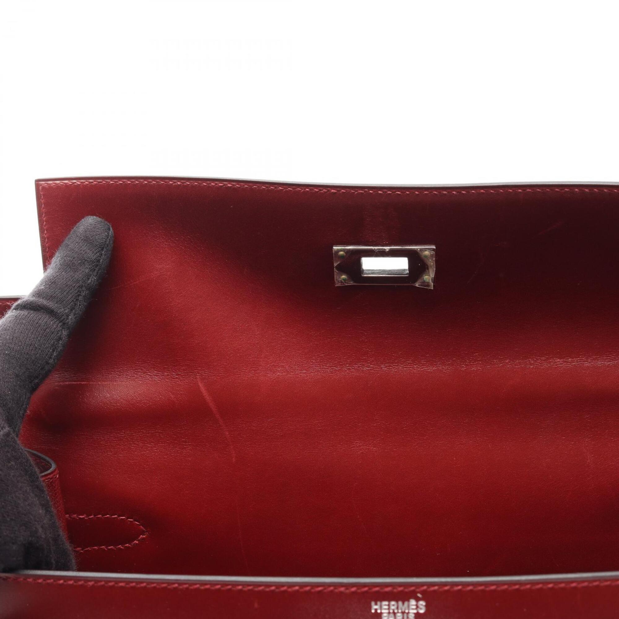 Hermes Bordeaux Box Calf Leather Handbag (Pre-Owned)