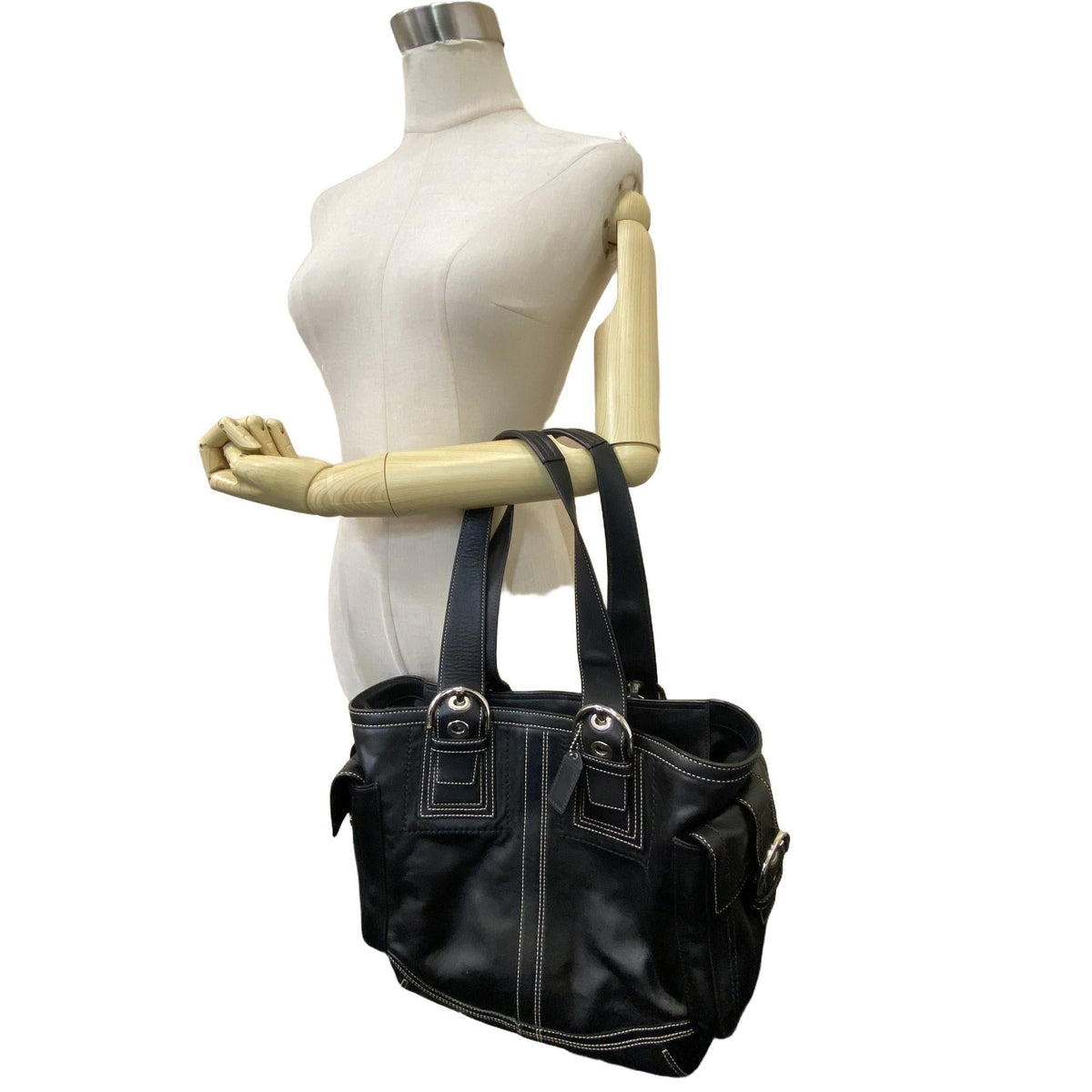 Coach Black Leather Handbag Tote Bag (Pre-Owned)
