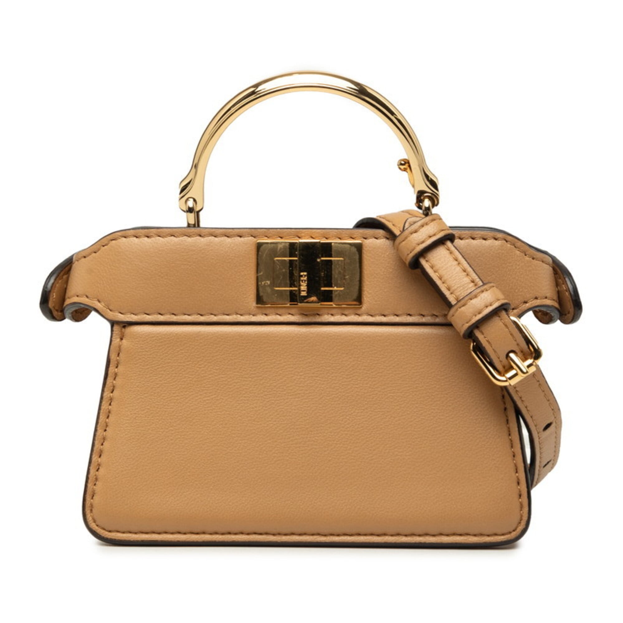 Fendi Peekaboo Beige Handbag Shoulder Bag (Pre-Owned)