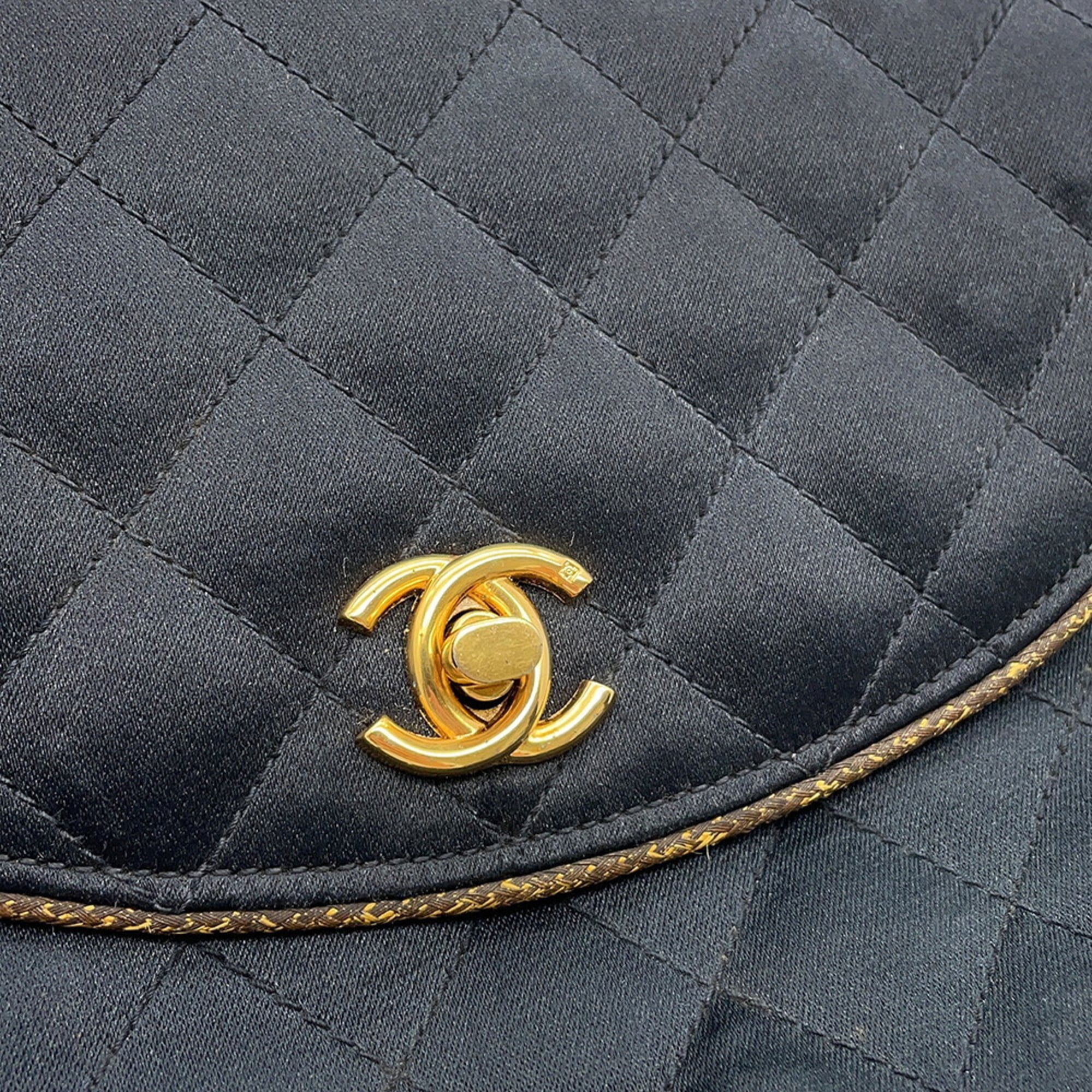 Chanel Matelasse Black Satin Handbag Shoulder Bag (Pre-Owned)