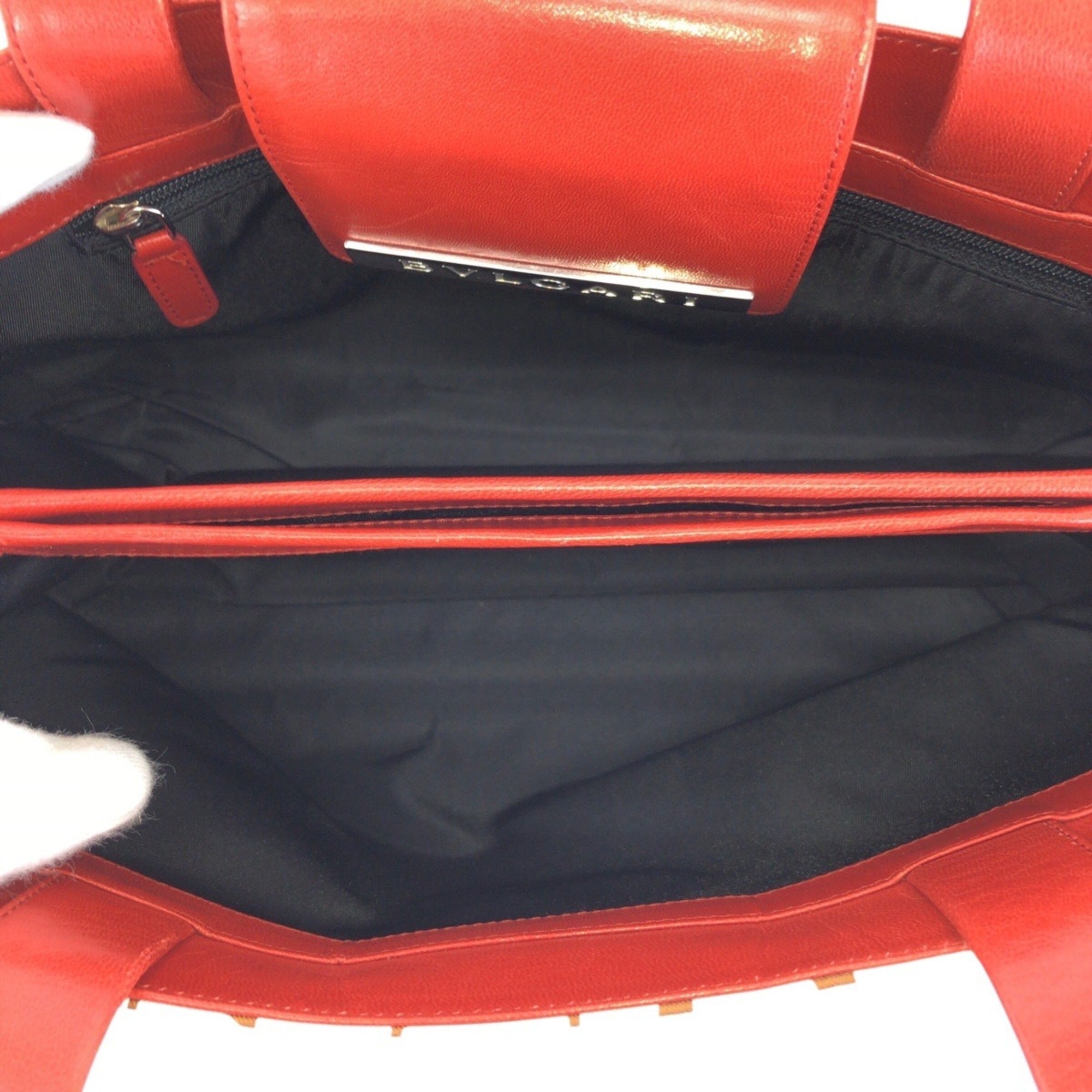Bvlgari Ivory Red Color Canvas Leather Shoulder Bag Tote Bag (Pre-Owned)