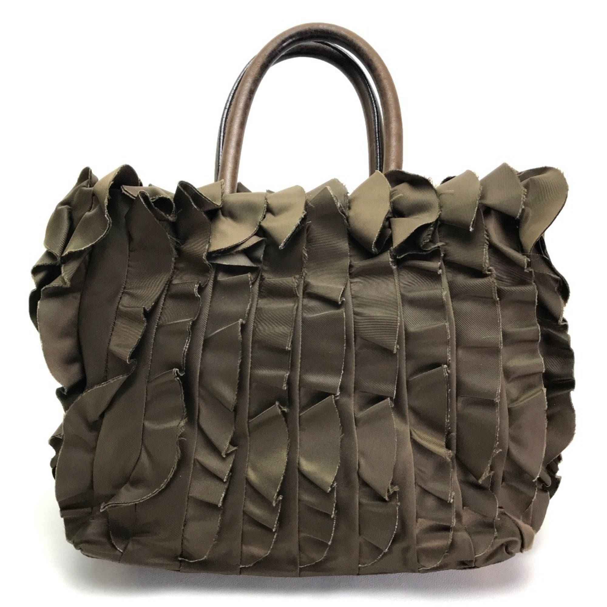 Prada Brown Nylon Canvas Leather Handbag Tote Bag (Pre-Owned)