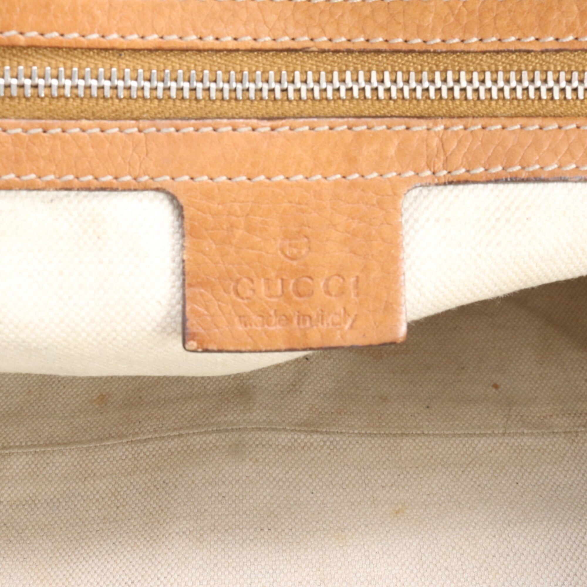 Gucci Diamante Beige Brown Leather Canvas Handbag (Pre-Owned)