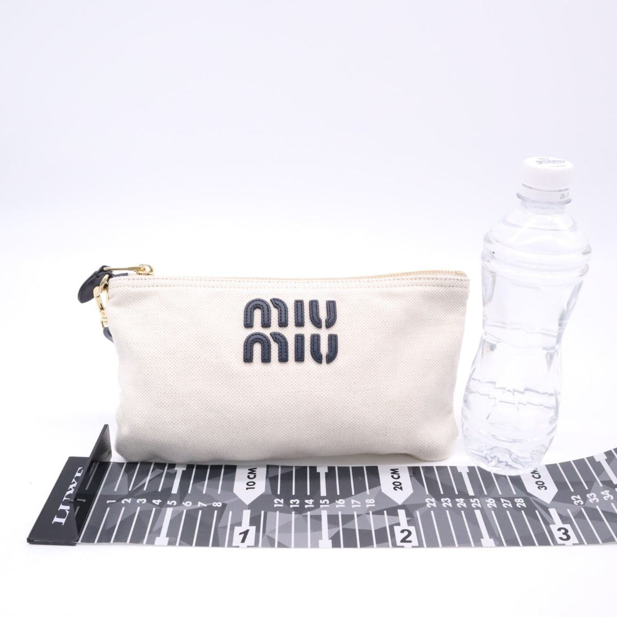Miu Miu Black White Cotton Linen Pouch (Pre-Owned)