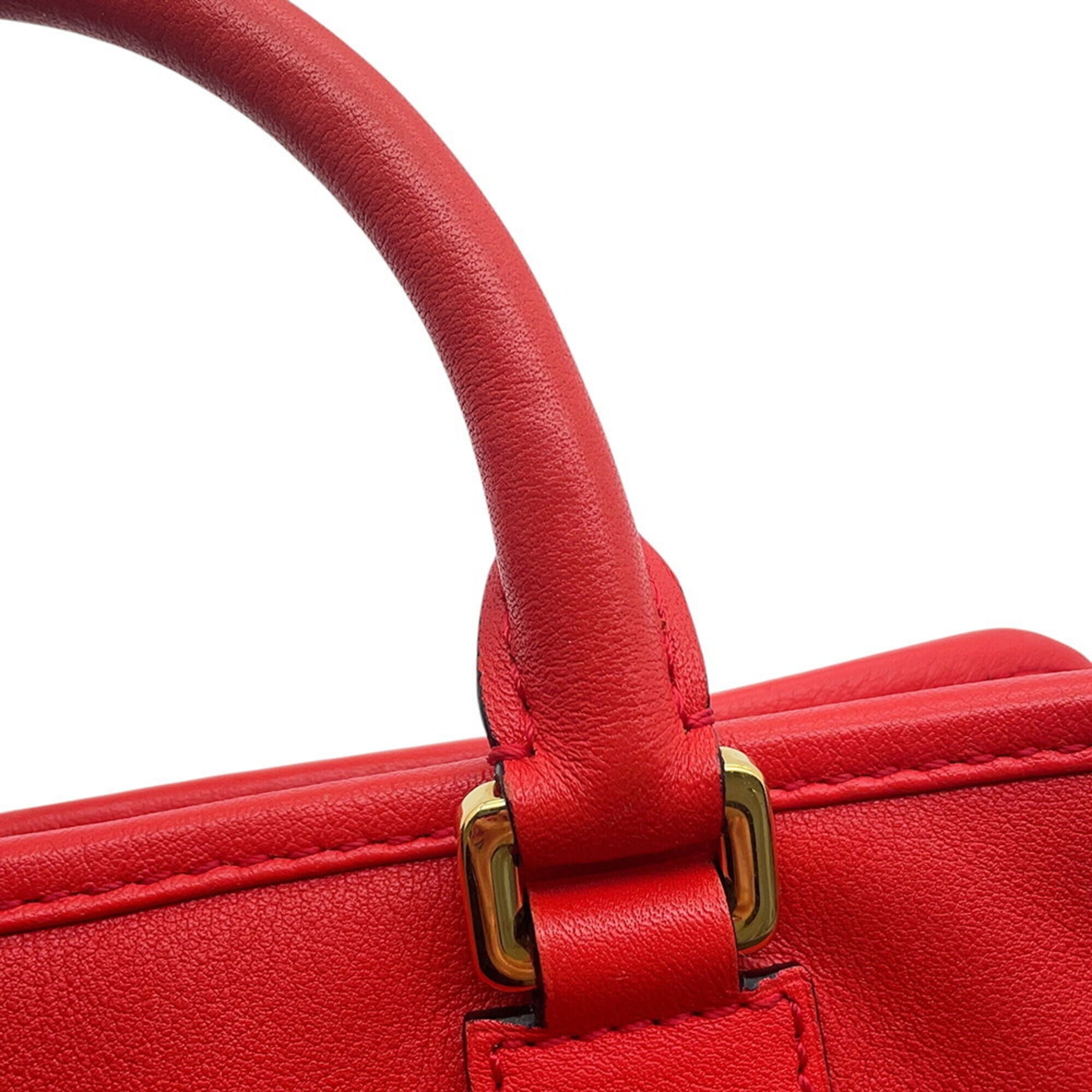 Loewe Amazona Red Color Leather Handbag Shoulder Bag (Pre-Owned)