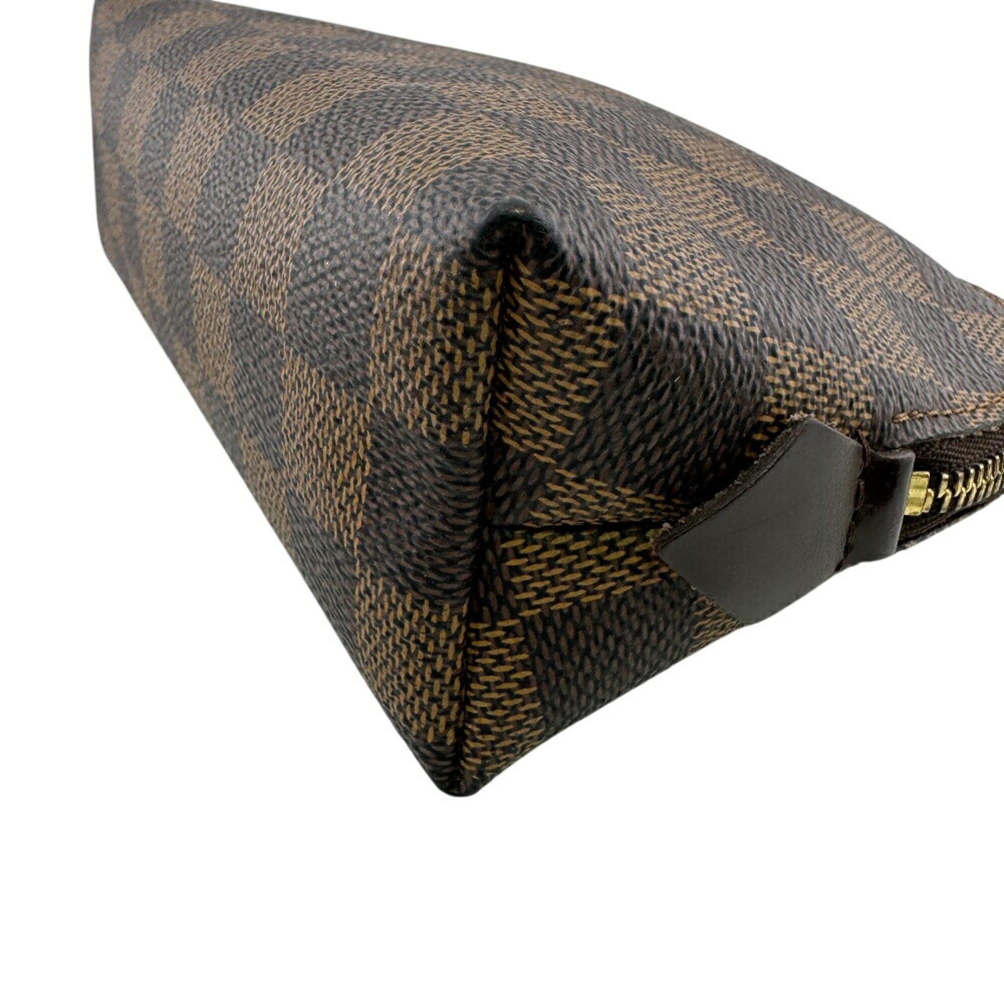 Louis Vuitton Brown Damier Canvas Red Color Leather Pouch (Pre-Owned)
