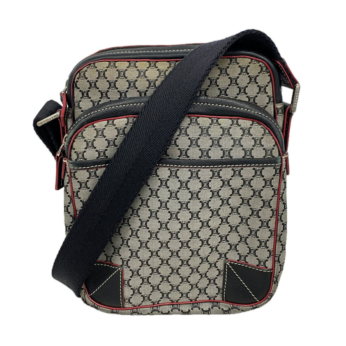 Celine Black Red Color Nylon Canvas Shoulder Bag (Pre-Owned)