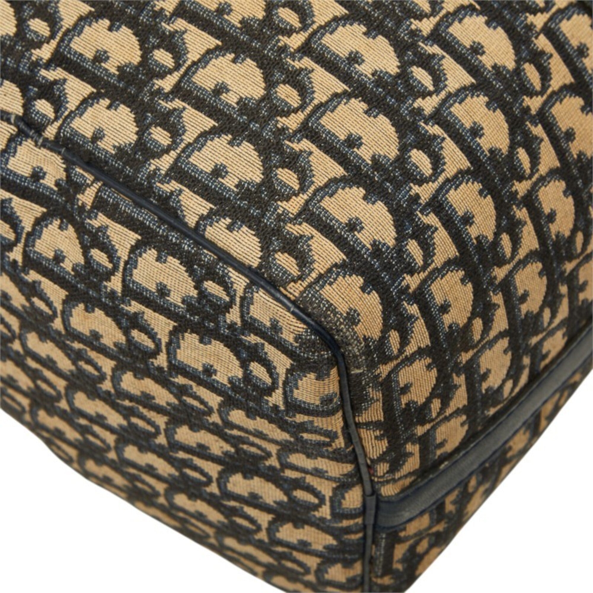 Christian Dior Beige Navy Canvas Leather Boston Bag Handbag (Pre-Owned)