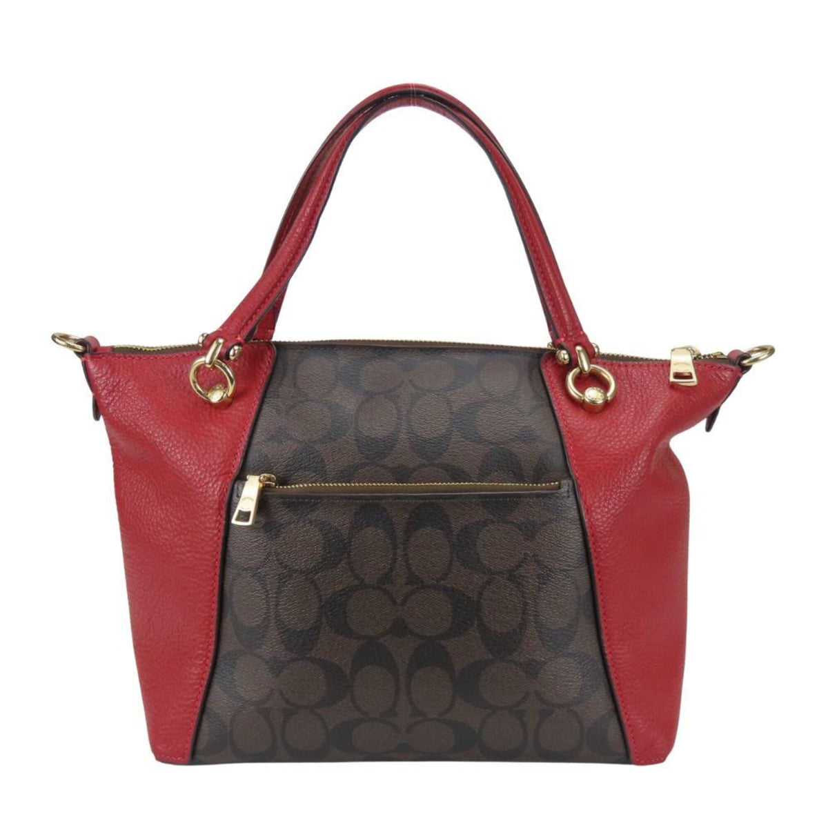 Coach Signature Brown Red Color Signature Line Leather Handbag (Pre-Owned)