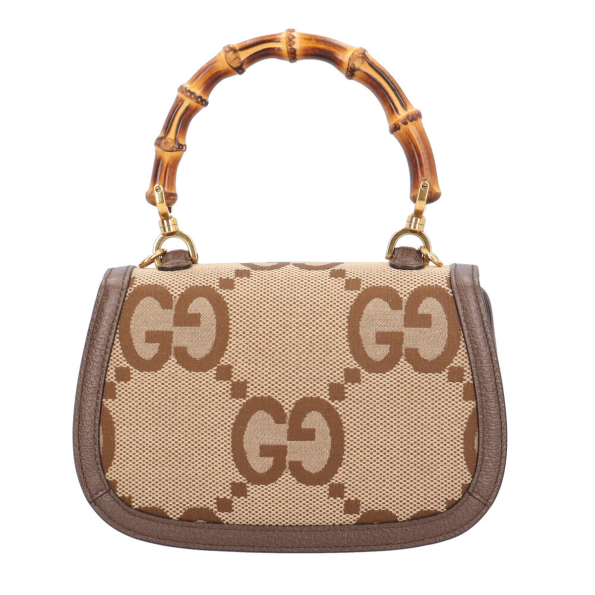 Gucci Brown Leather Gg Canvas Handbag Shoulder Bag (Pre-Owned)