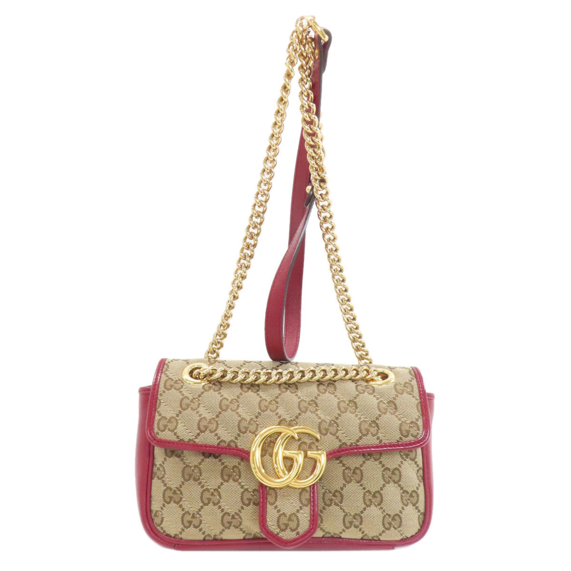 Gucci Red Color Canvas Leather Shoulder Bag (Pre-Owned)