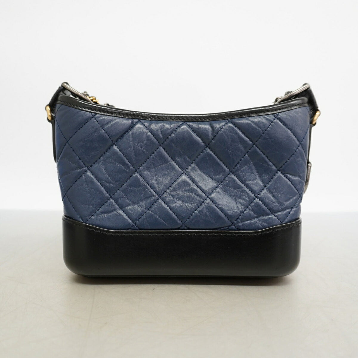 Chanel Black Navy Leather Shoulder Bag (Pre-Owned)