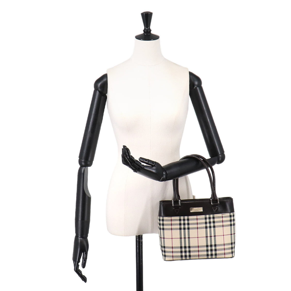 Burberry Beige Dark Brown Canvas Leather Handbag (Pre-Owned)