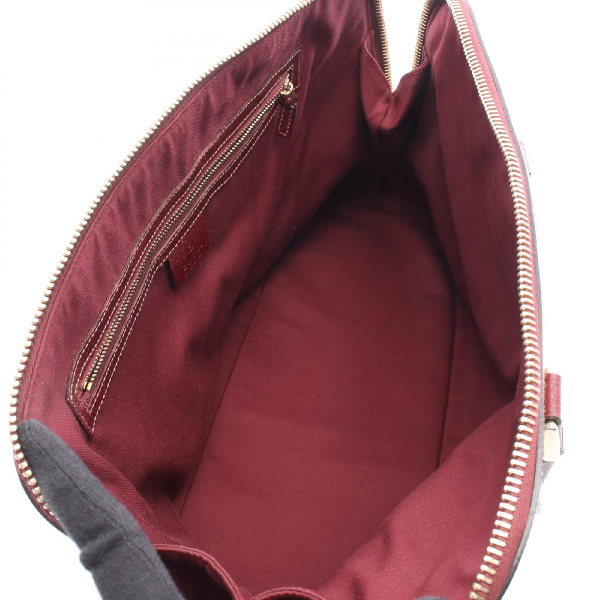 Gucci Beige Bordeaux Canvas Leather Handbag (Pre-Owned)